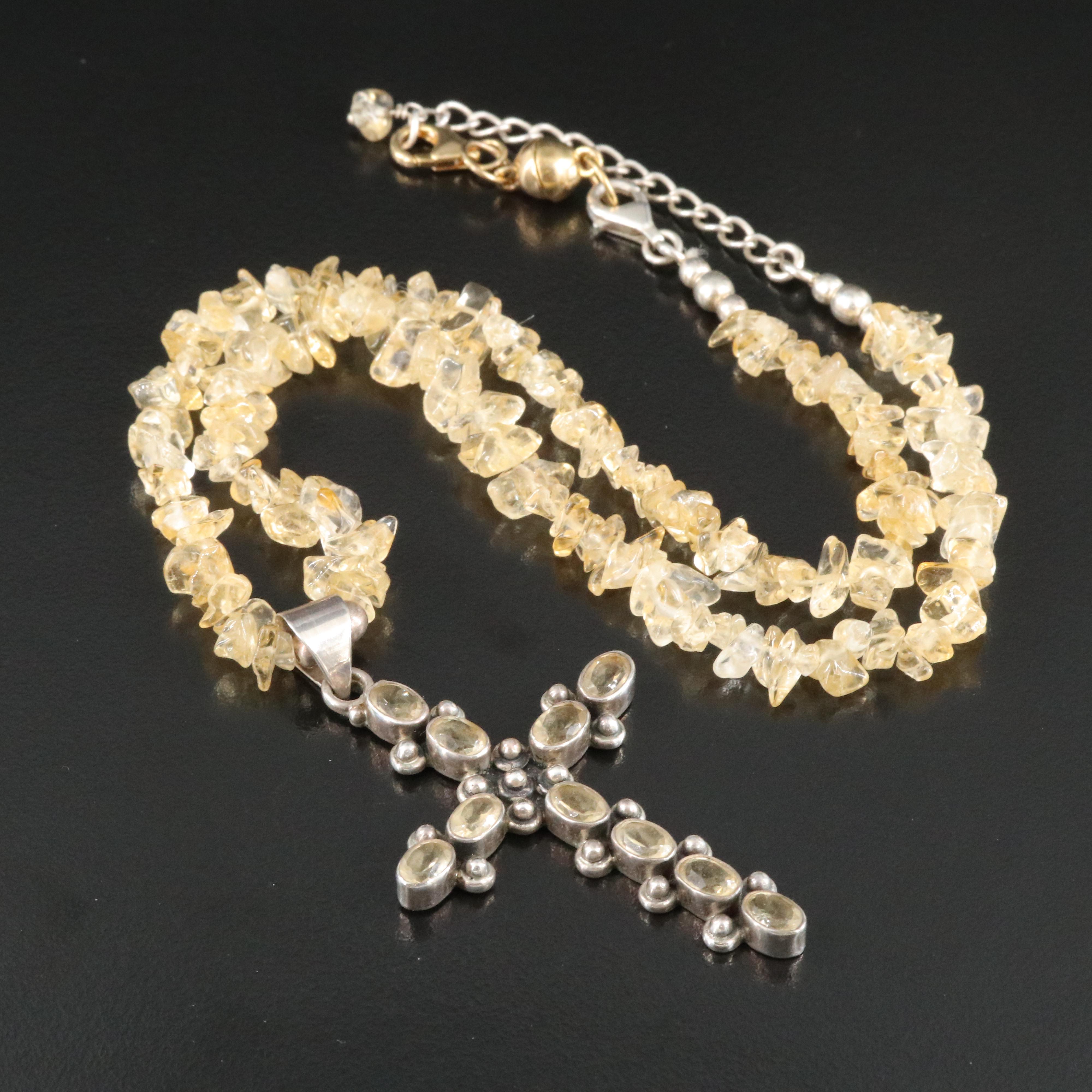 Sterling Citrine Cross Necklace