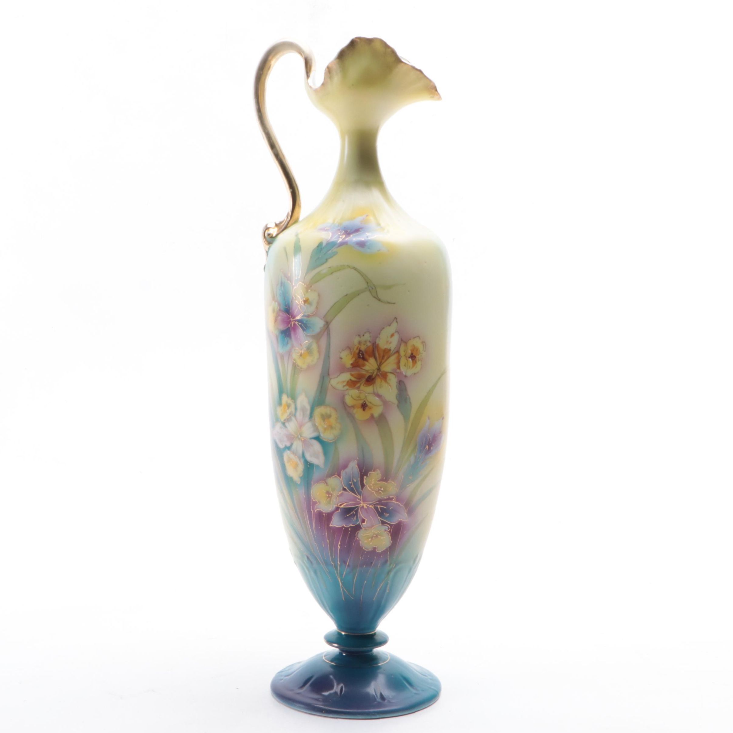 German Erdmann Schlegelmilch Hand-Painted Gilt Porcelain Ewer, Early 20th C.