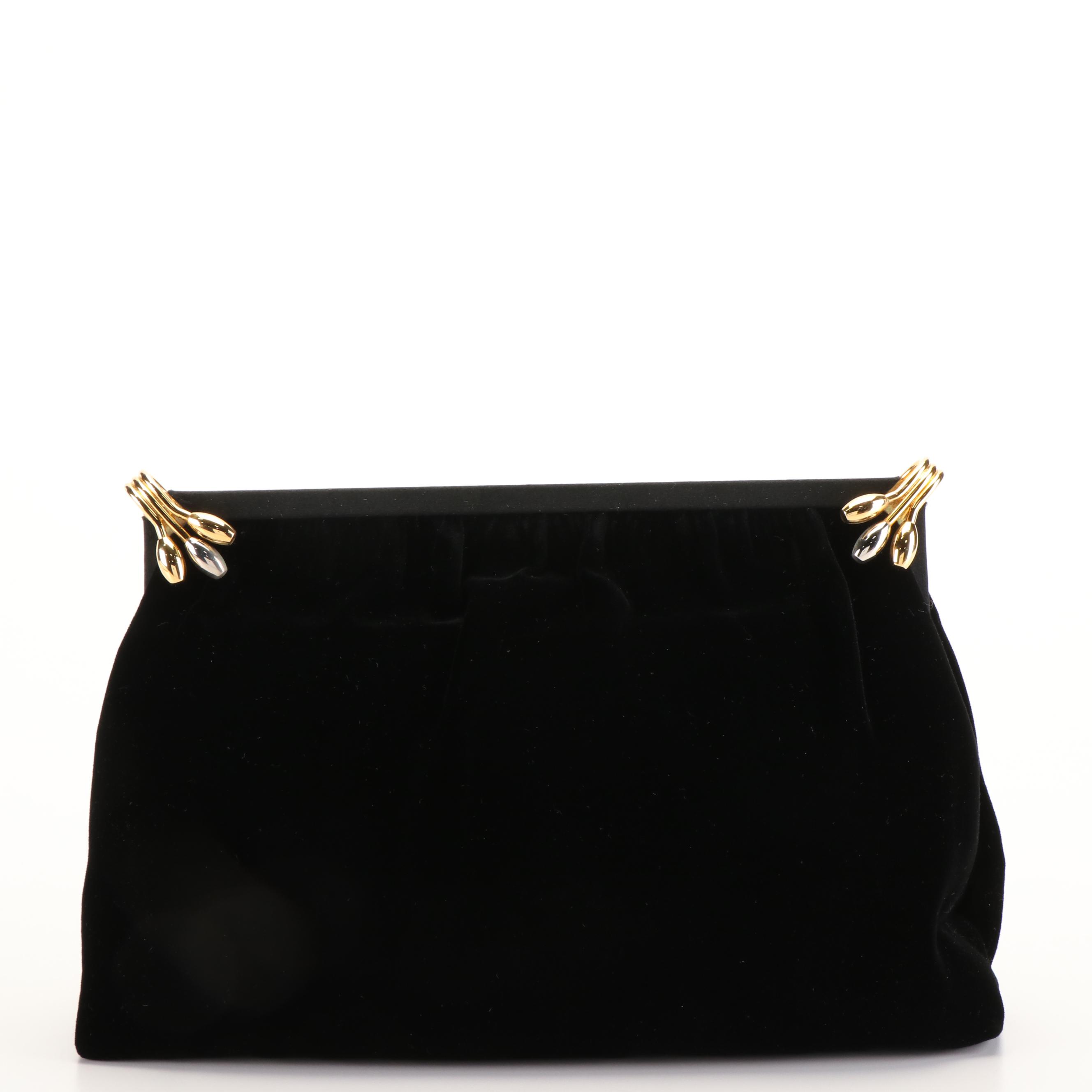 Gucci Black Velvet Frame Clutch, 1950s Vintage
