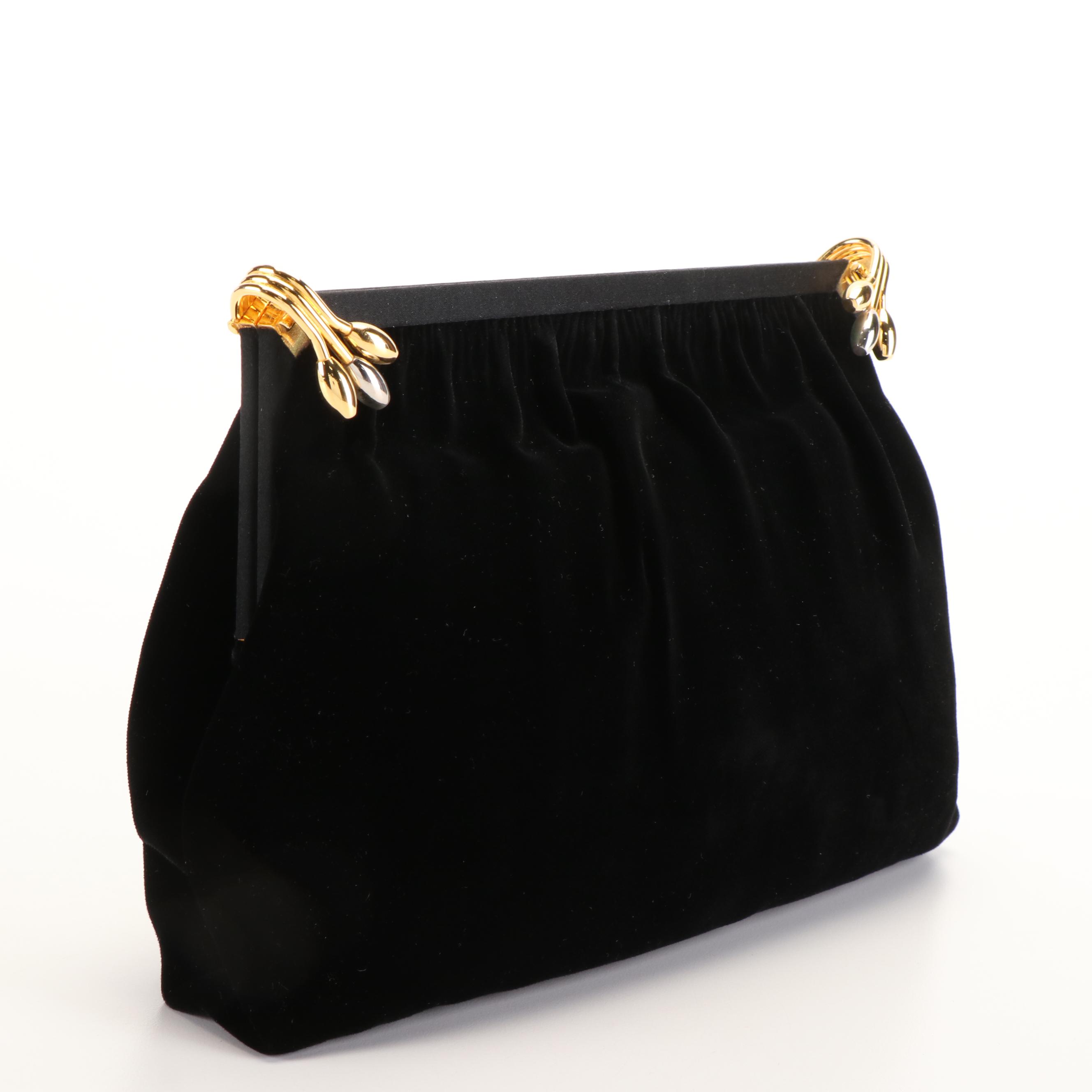 Gucci Black Velvet Frame Clutch, 1950s Vintage