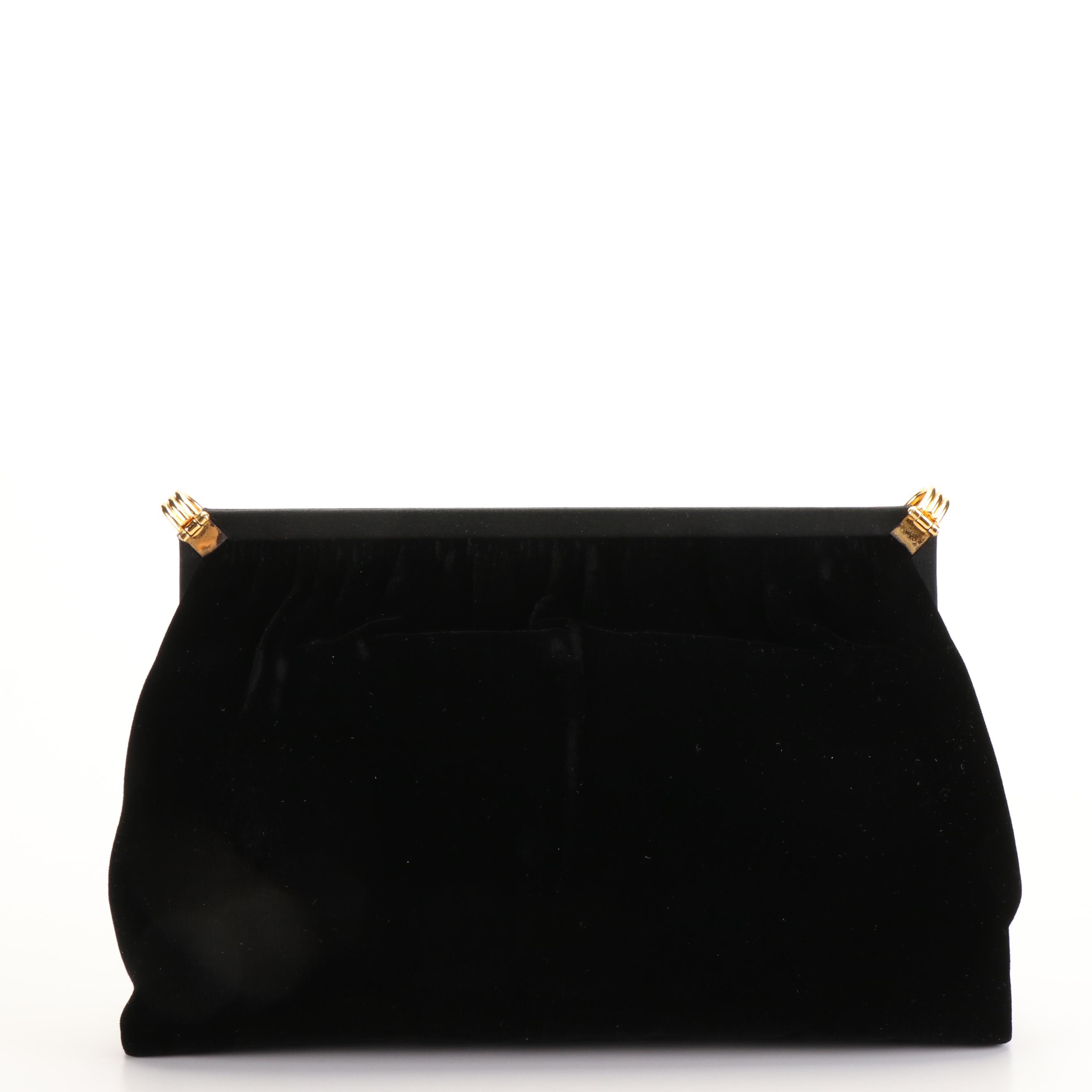 Gucci Black Velvet Frame Clutch, 1950s Vintage