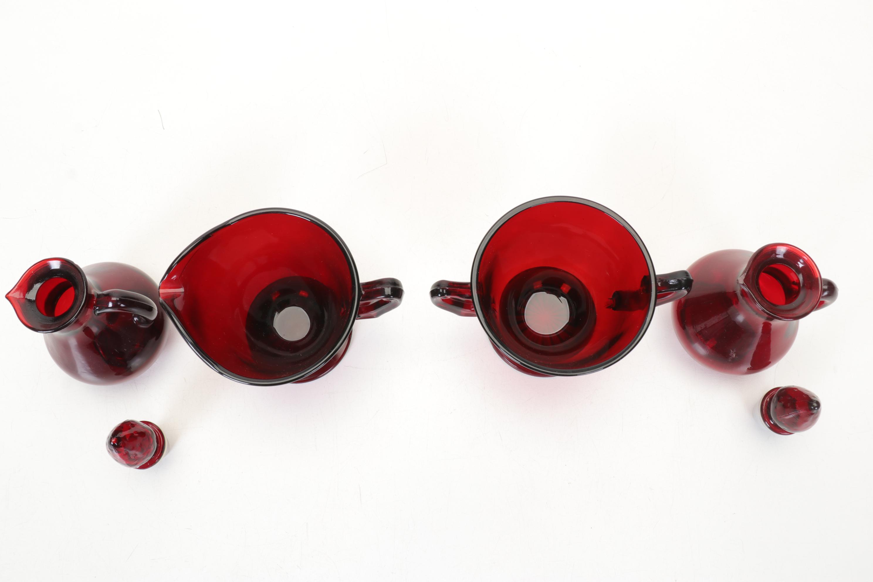 Ruby Cut to Clear Vase and Relish Dish with Other Ruby Red Glass Items