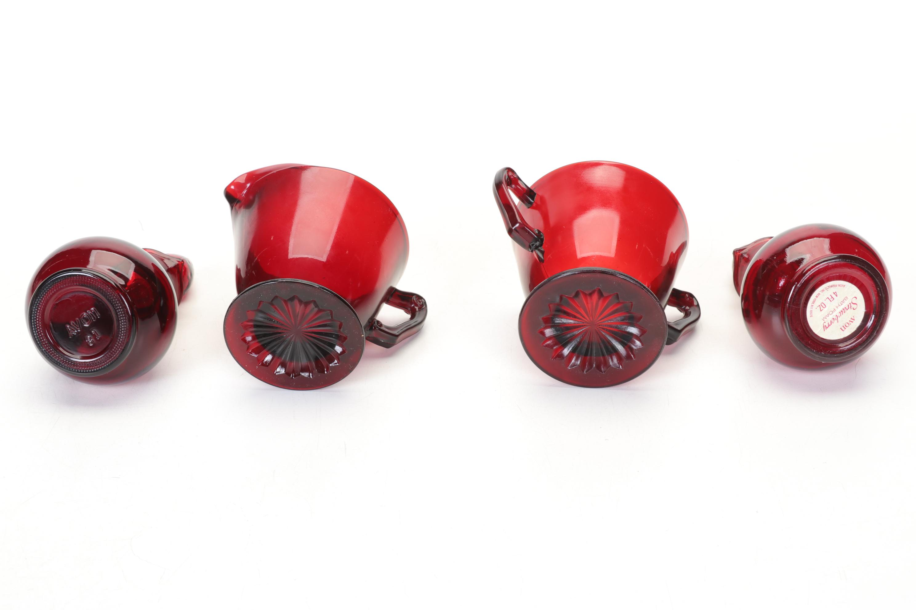 Ruby Cut to Clear Vase and Relish Dish with Other Ruby Red Glass Items