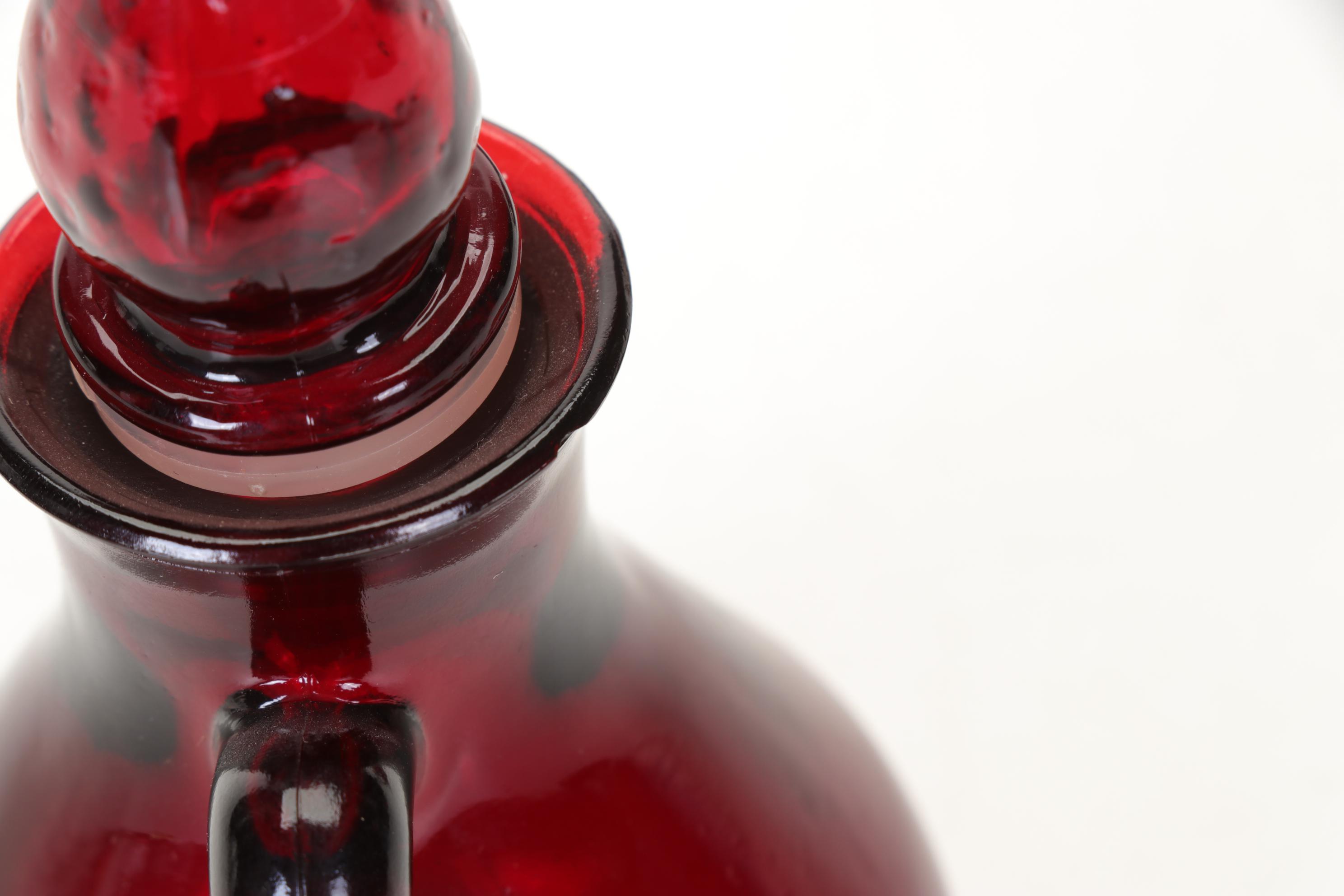 Ruby Cut to Clear Vase and Relish Dish with Other Ruby Red Glass Items