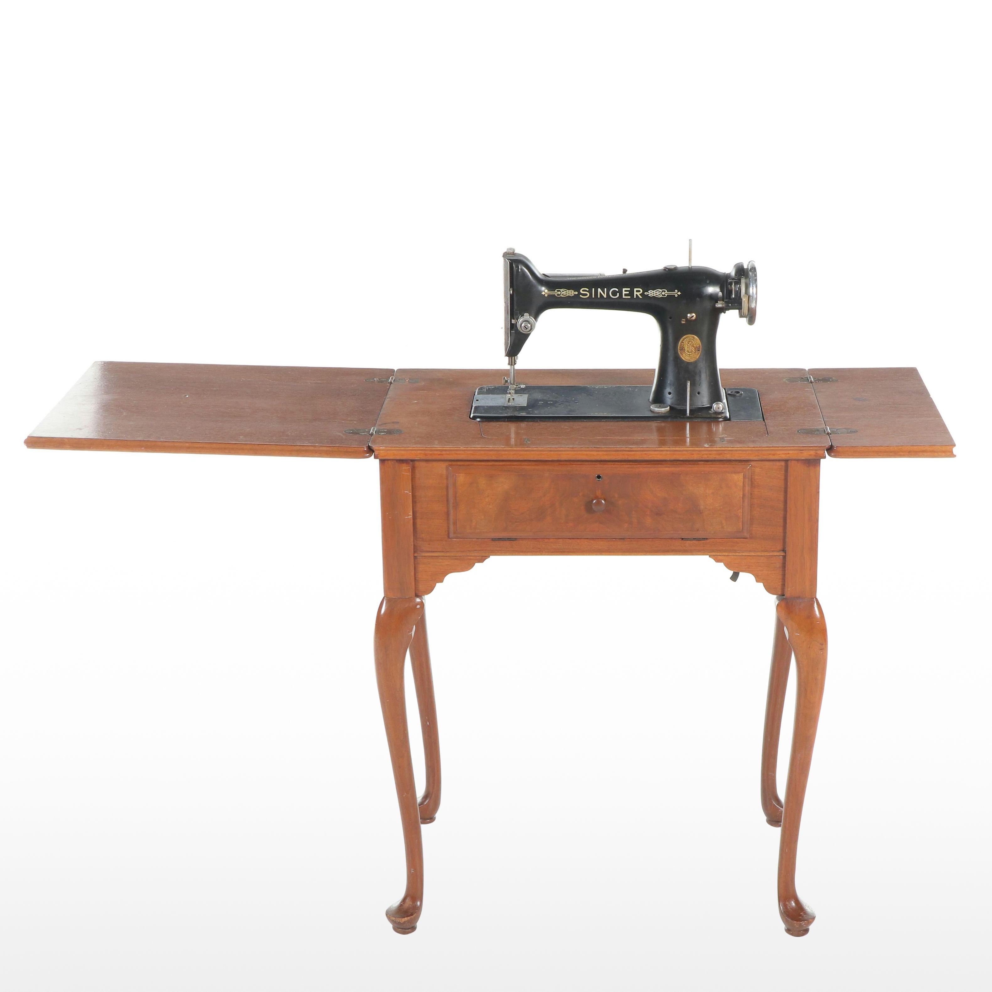 Singer Sewing Machine with Queen Anne Style Sewing Cabinet