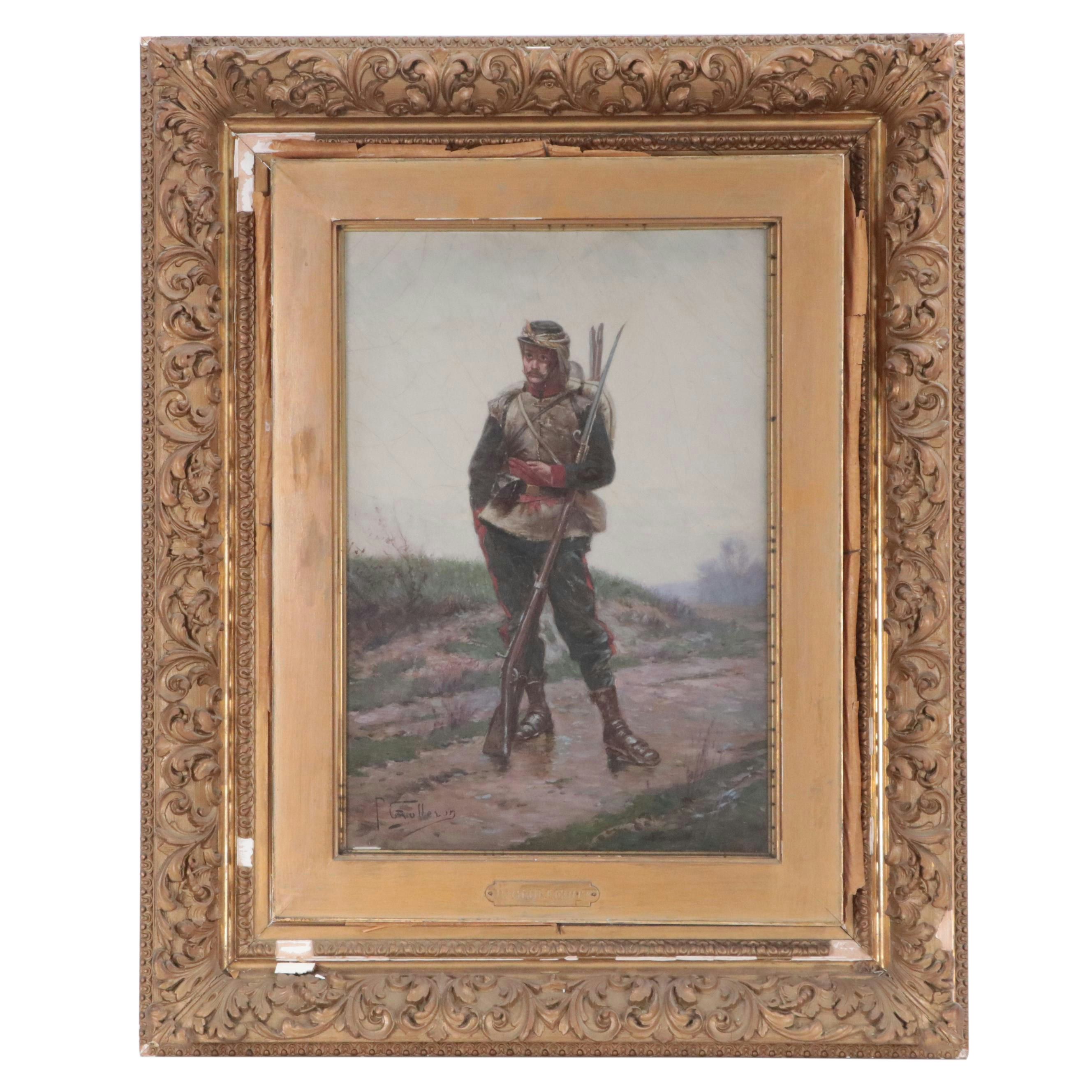 Paul Grolleron Oil Painting of French Mobile Guard, Late 19th Century