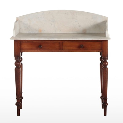Victorian Walnut and White Marble Washstand, Late 19th Century