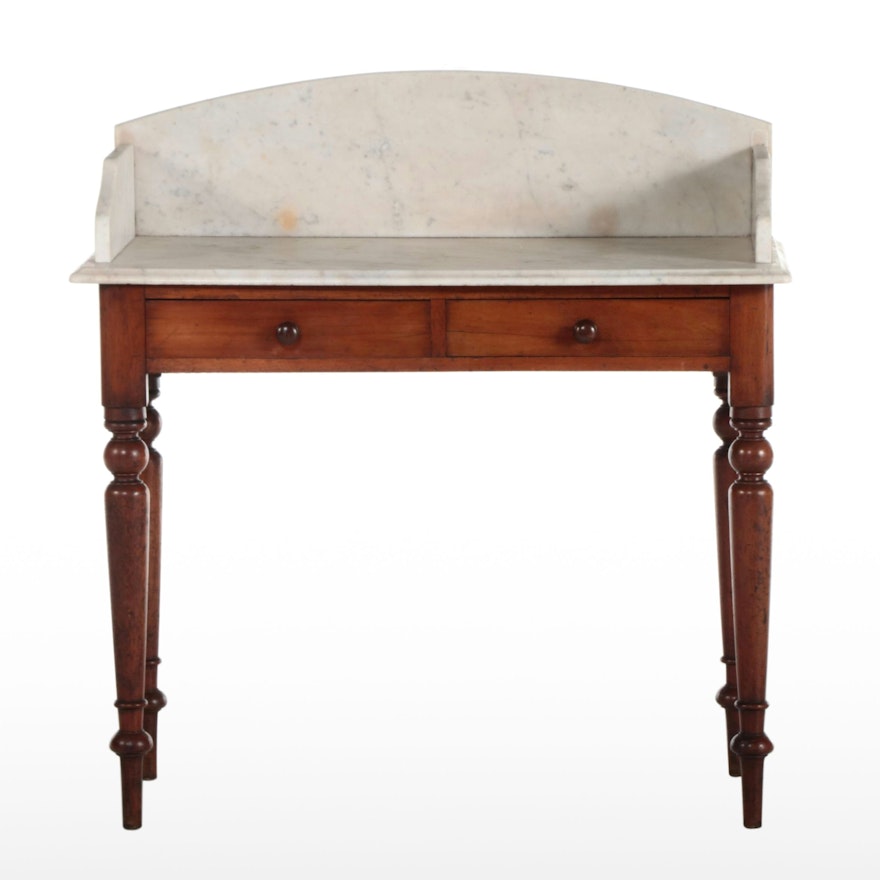 Victorian Walnut and White Marble Washstand, Late 19th Century