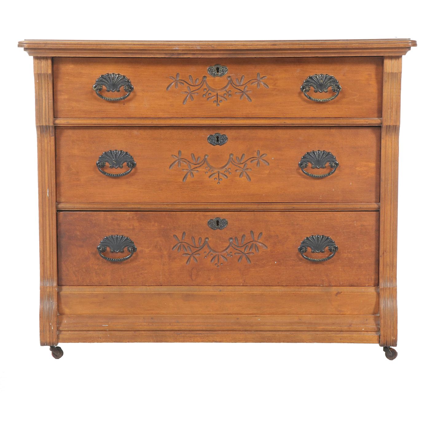 Victorian Chip-Carved Poplar Three-Drawer Chest