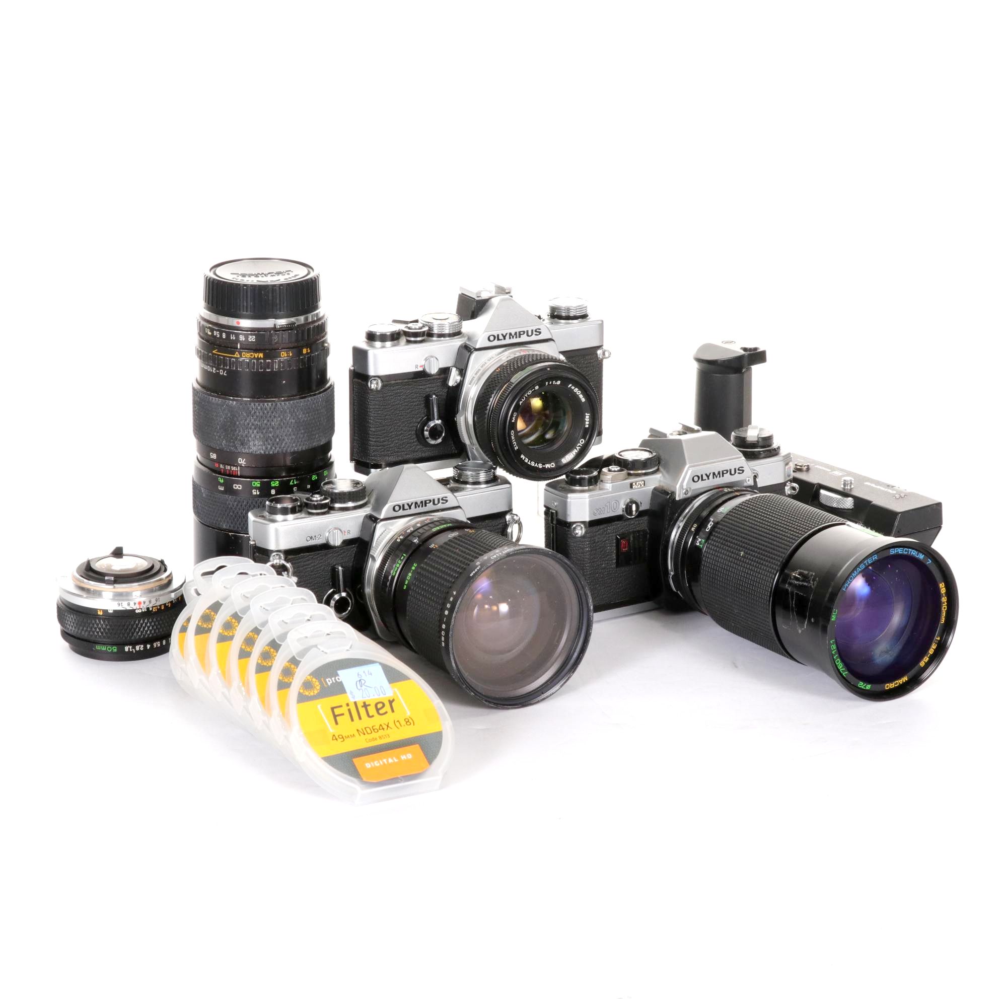 Olympus SLR Camera Bodies with Lenses and Other Accessories