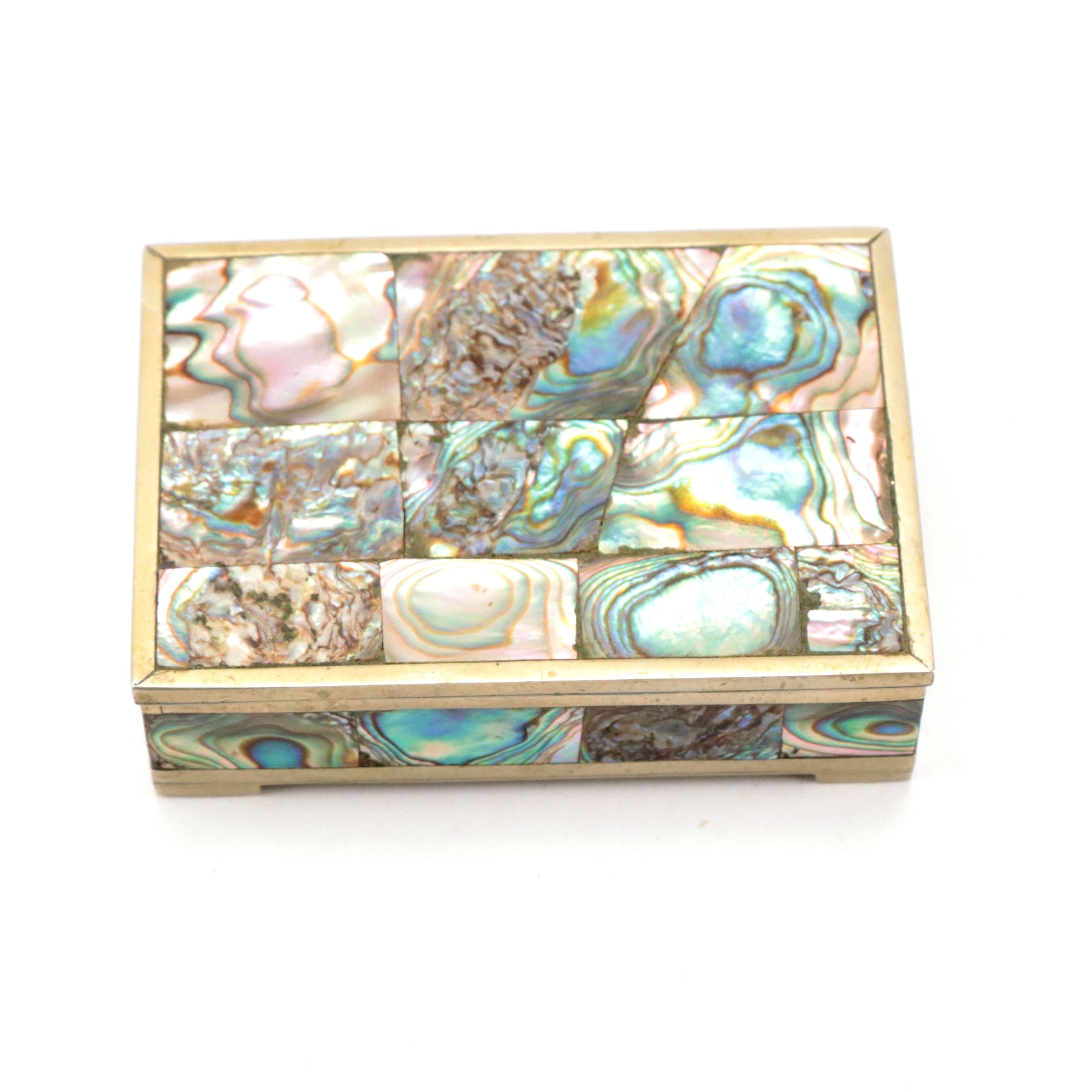 Mexican Silver Finish Metal and Inlaid Abalone Decorative Box