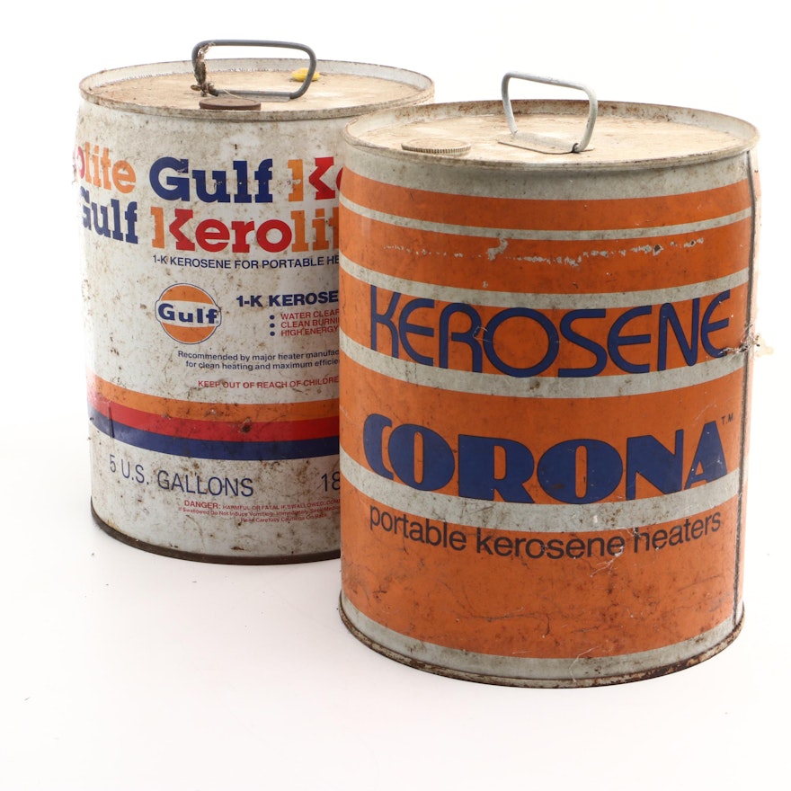 Corona and Gulf Metal Kerosene Cans, 1970s