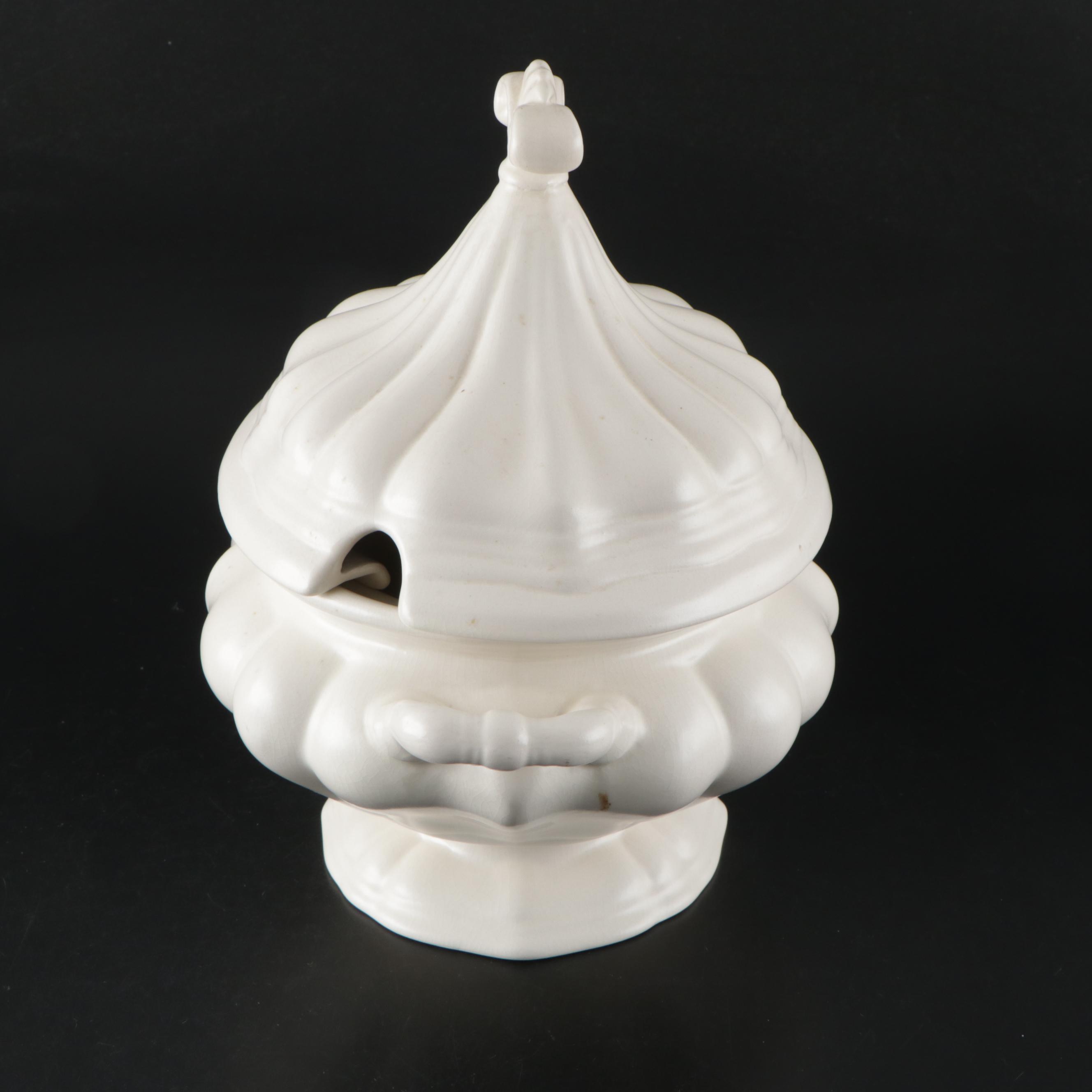 L. Field Cream Glaze Ceramic Tureen, Spoon and Tray