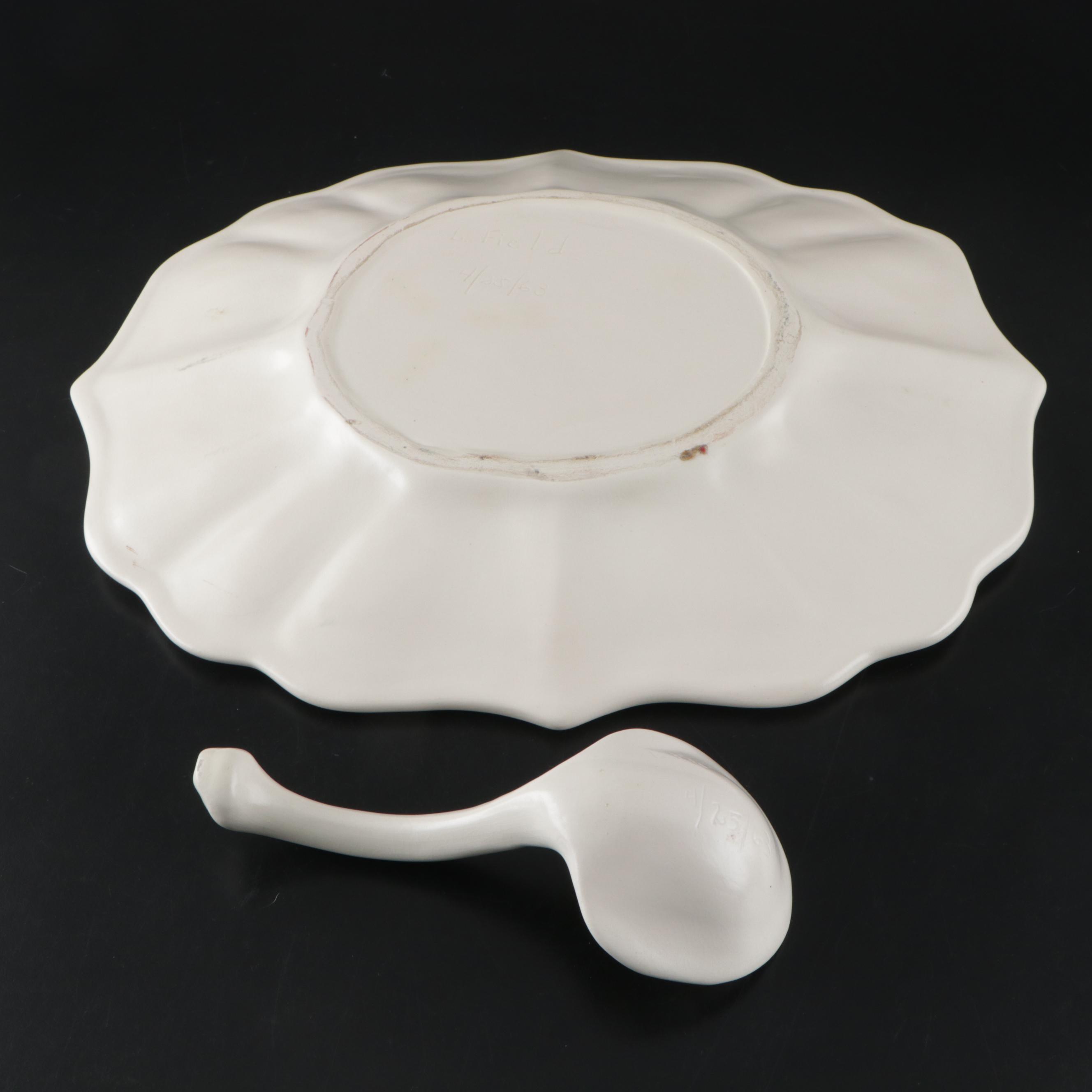L. Field Cream Glaze Ceramic Tureen, Spoon and Tray