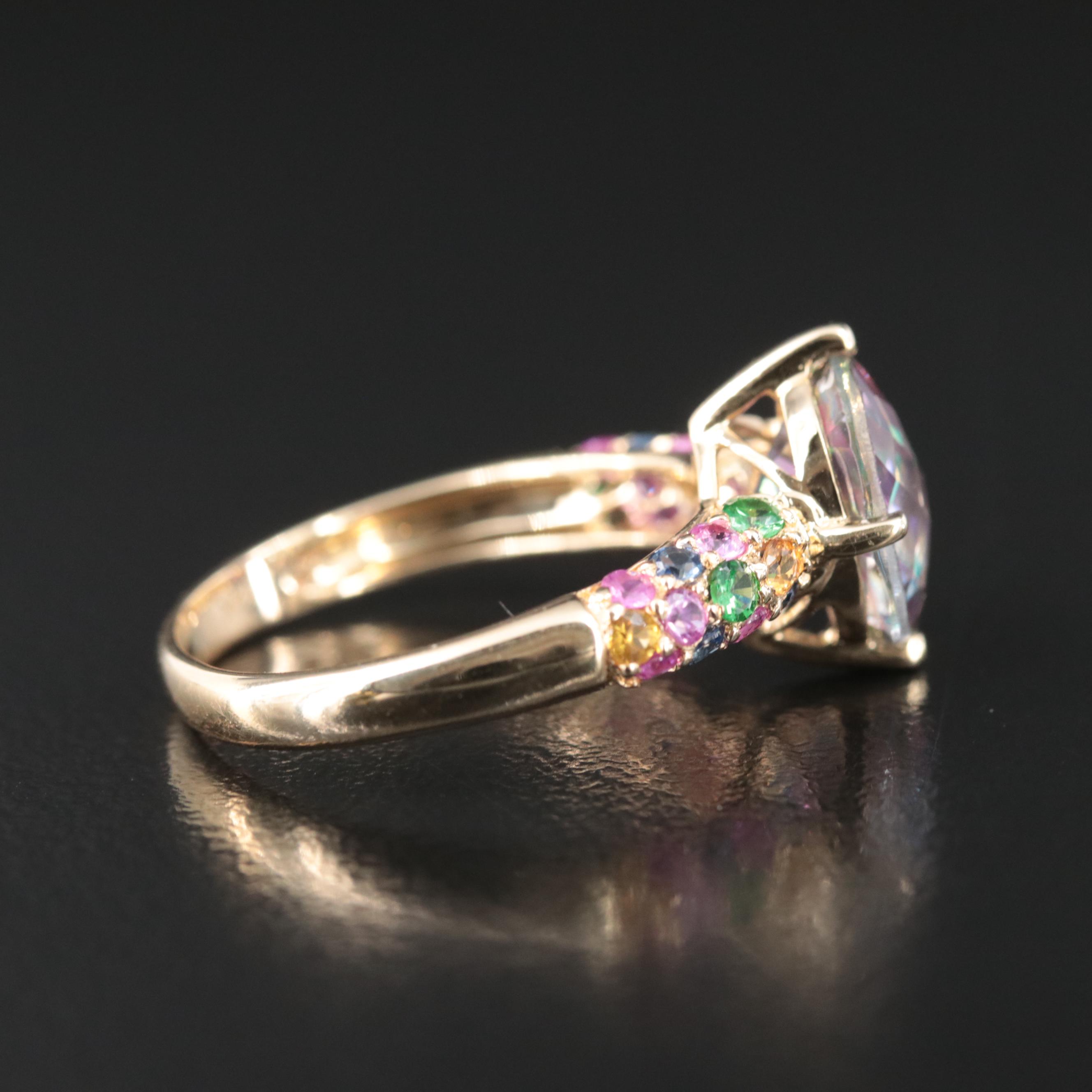 14K Mystic Topaz, Sapphire, Ruby and Tsavorite Ring