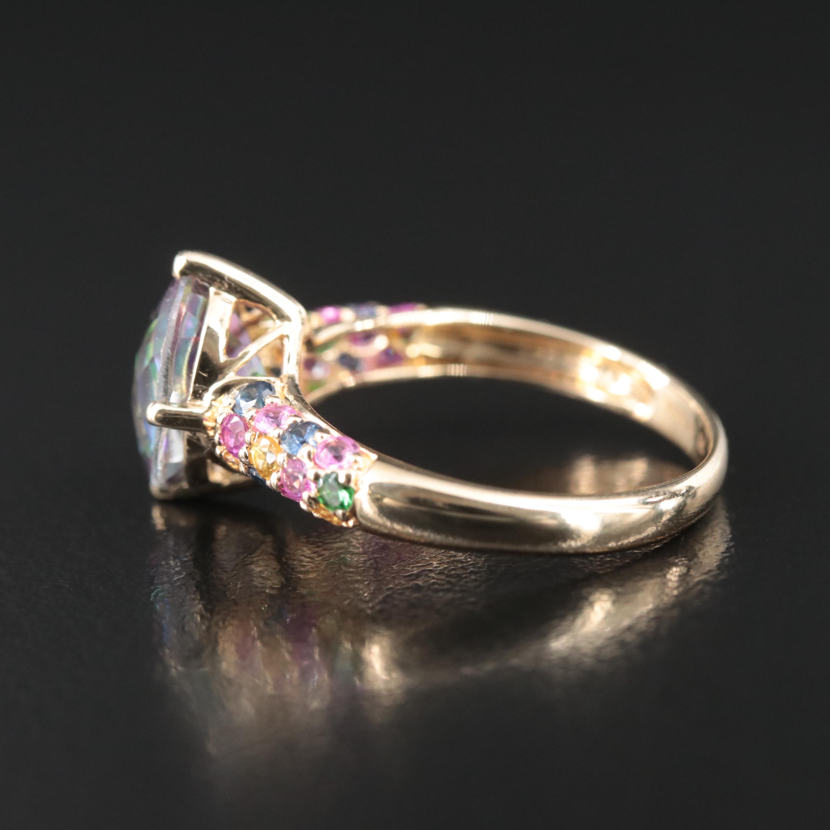 14K Mystic Topaz, Sapphire, Ruby and Tsavorite Ring