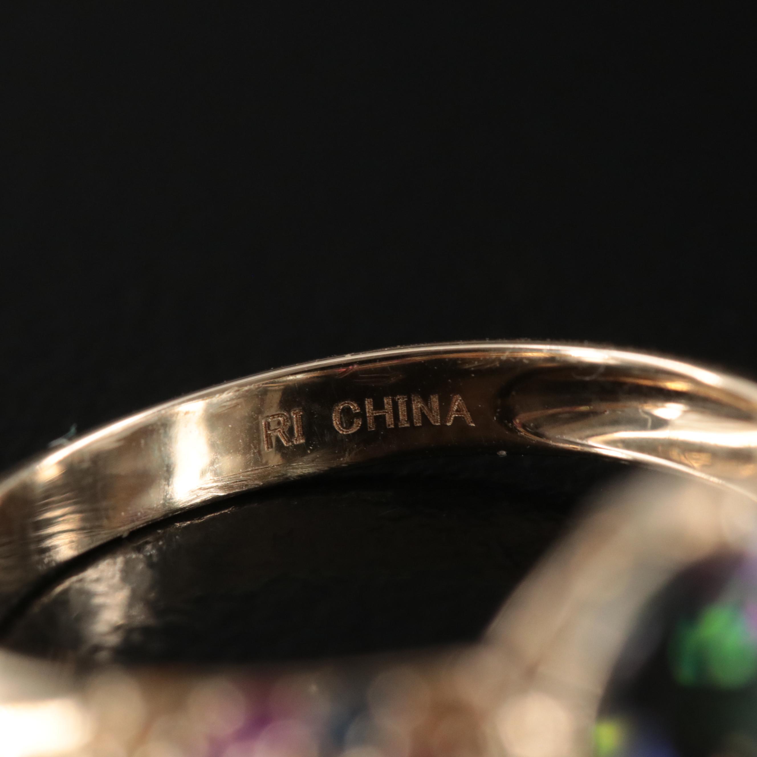 14K Mystic Topaz, Sapphire, Ruby and Tsavorite Ring