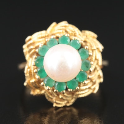 18K Pearl and Chalcedony Halo Ring