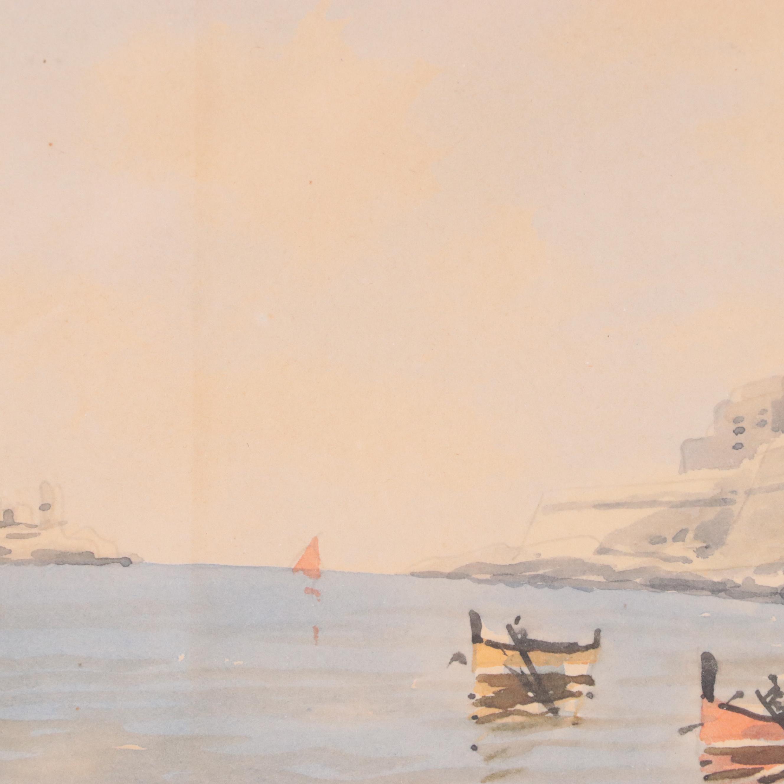 Joseph Galea Malta Cityscape Watercolor Painting, 20th Century