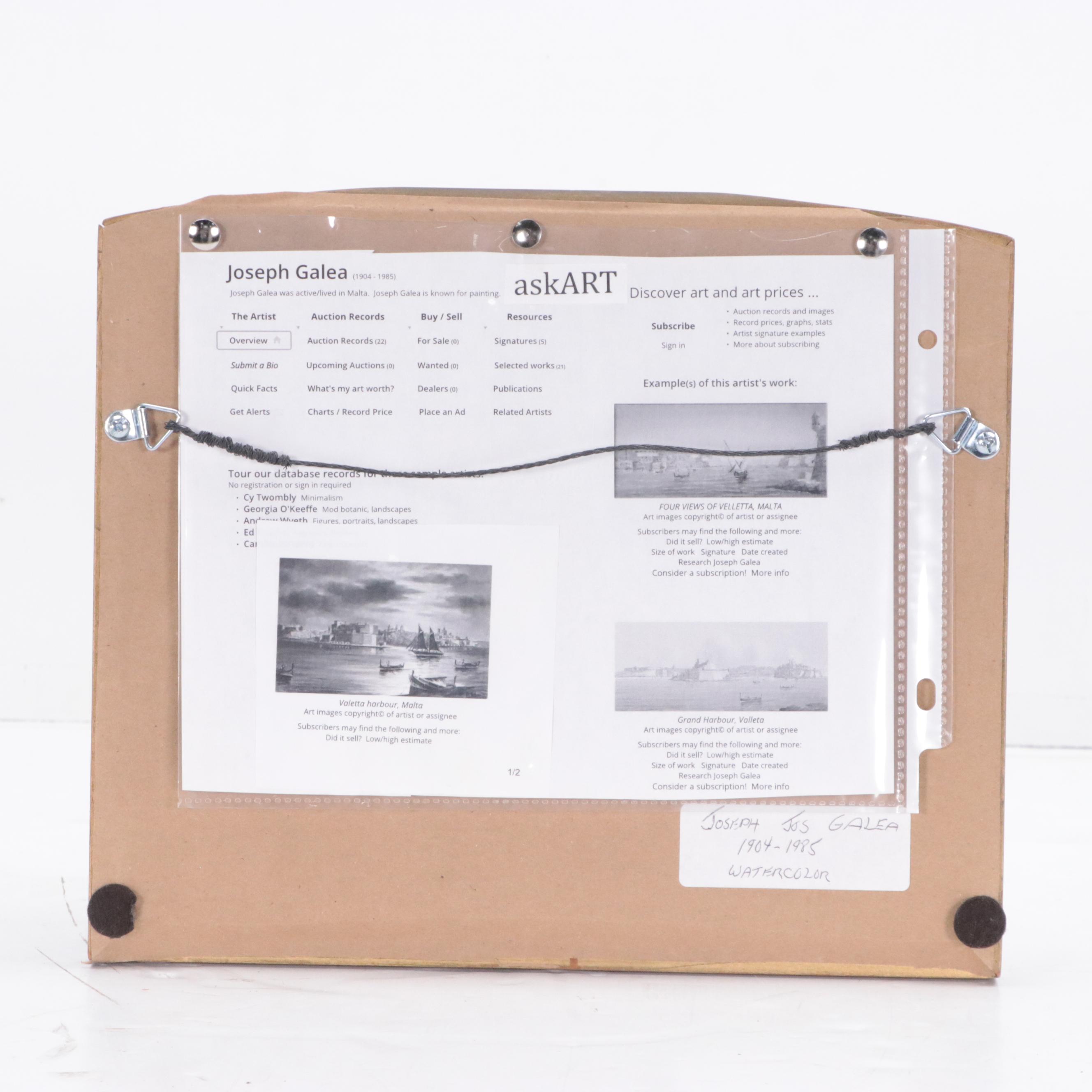 Joseph Galea Malta Cityscape Watercolor Painting, 20th Century