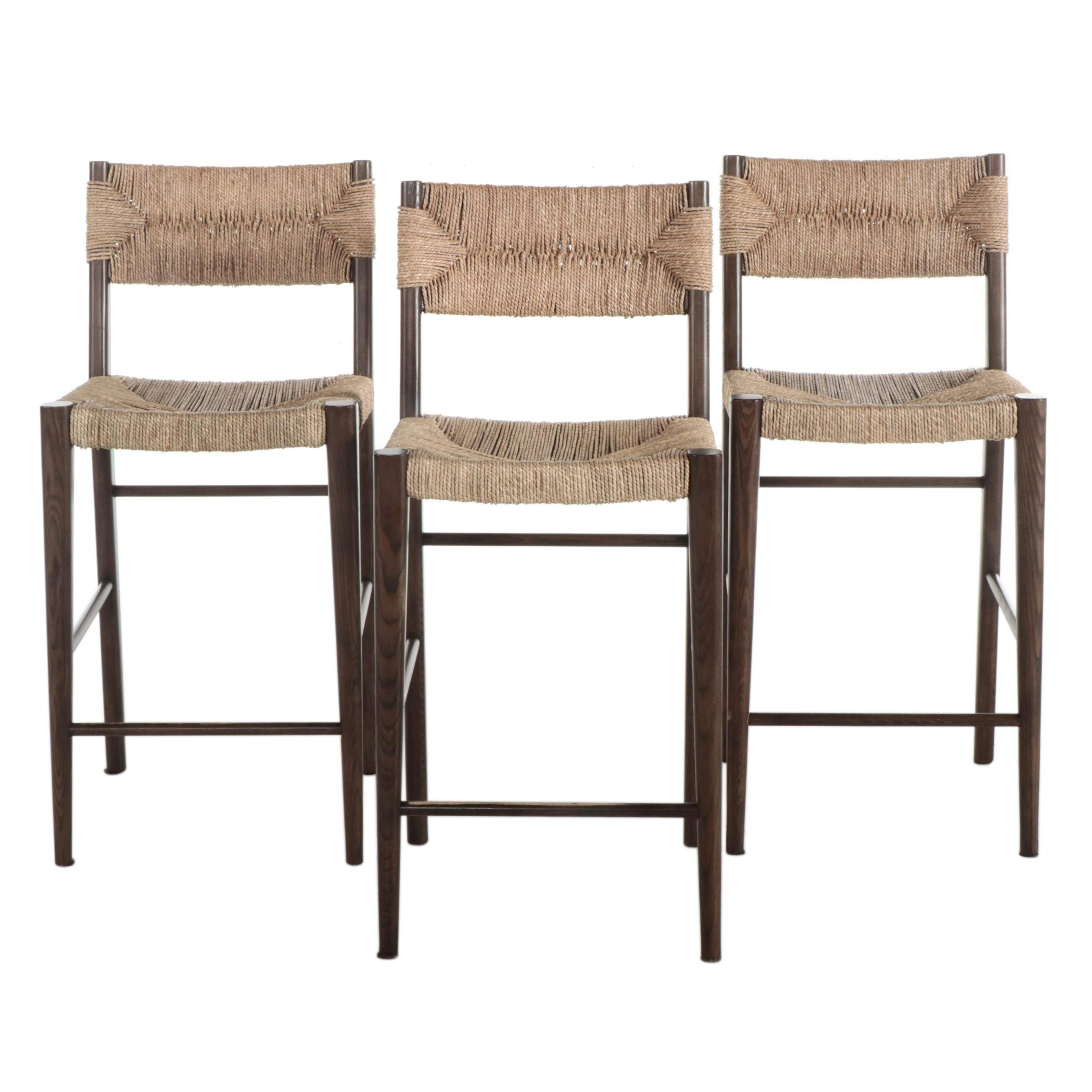 Portside Counter Stools with Woven Seagrass Seat and Back, Set of Three ...