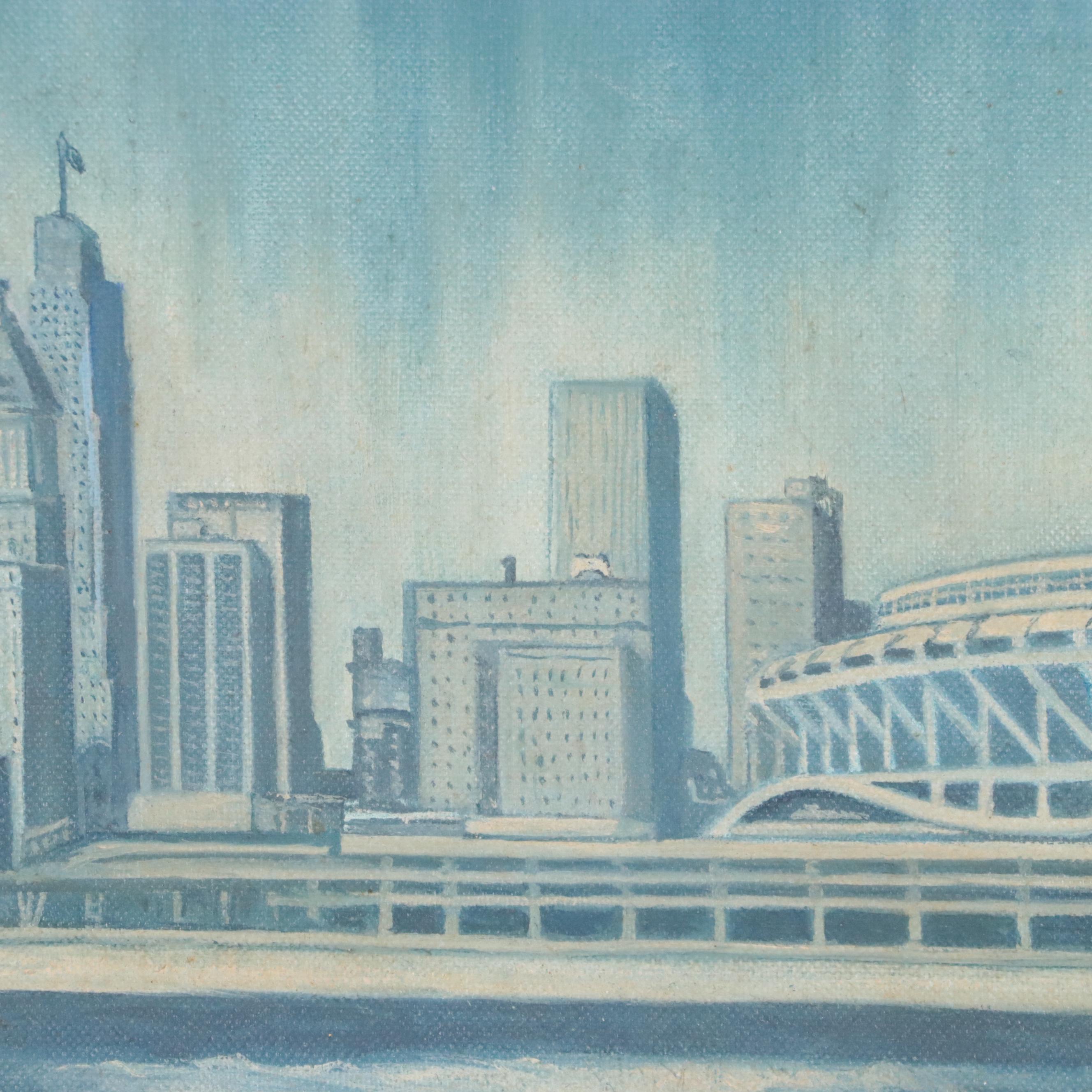 Oil Painting of Cincinnati Skyline, 1975