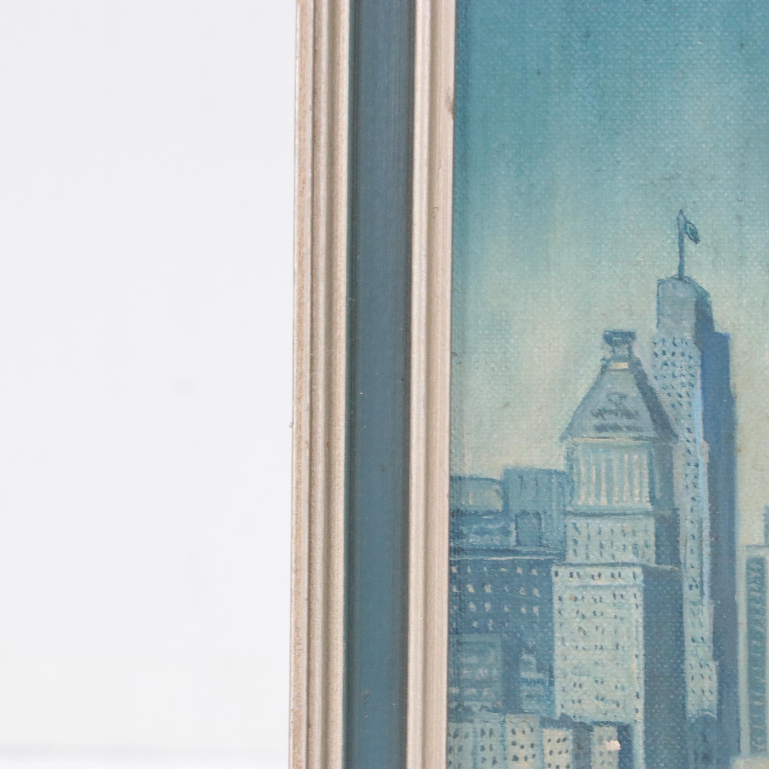 Oil Painting of Cincinnati Skyline, 1975