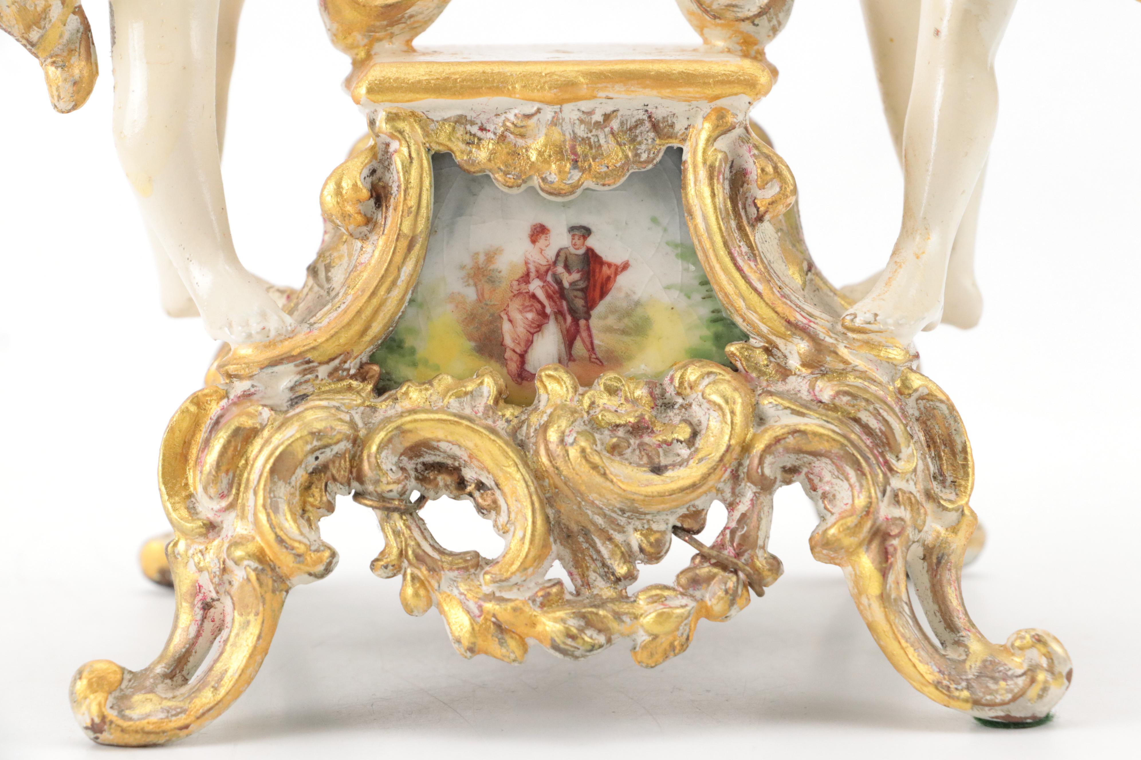 New Haven Clock Co. Painted Brass Mantel Clock with Putti Figures
