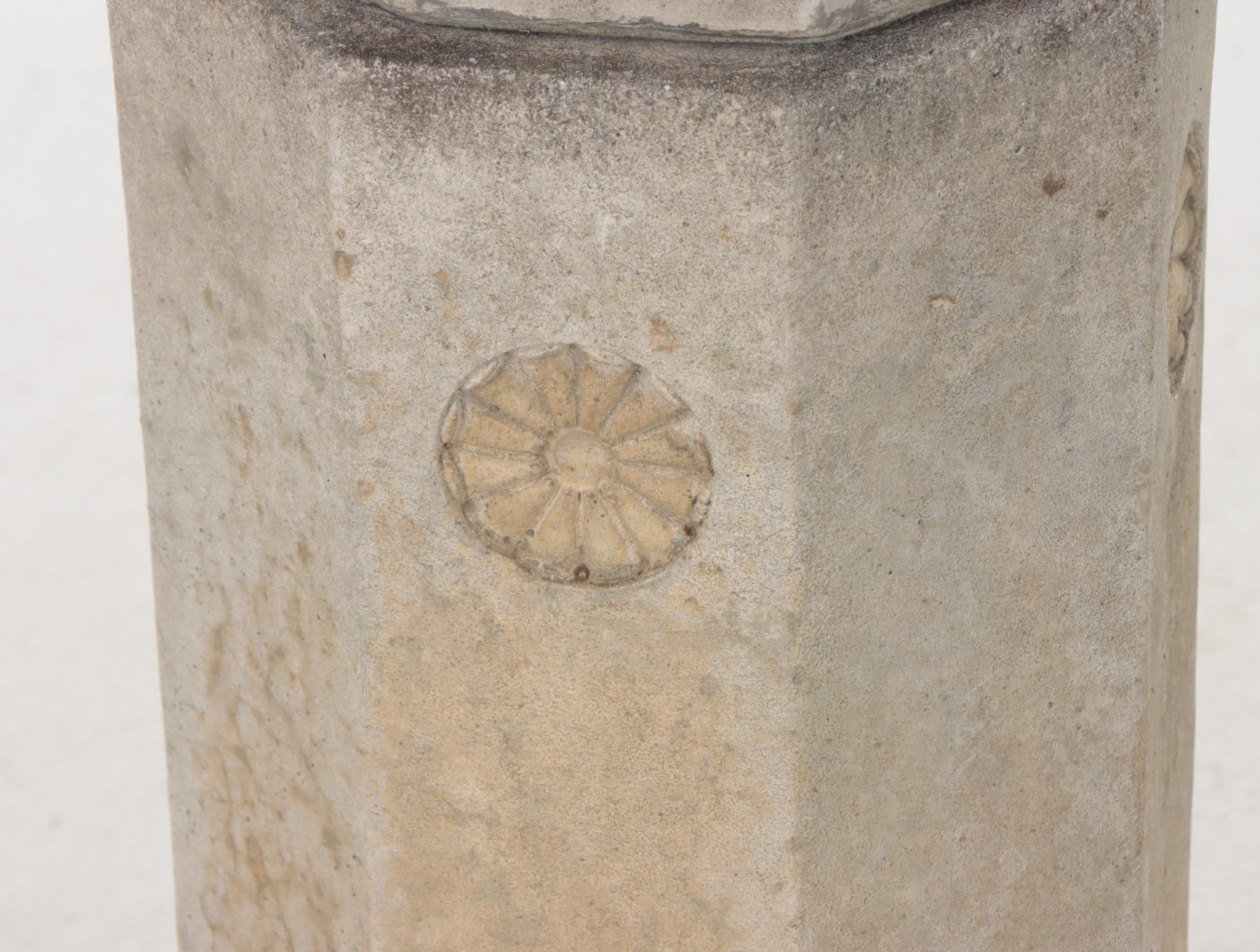 Cast Concrete Garden Statue of Figure Holding Flower on Plinth