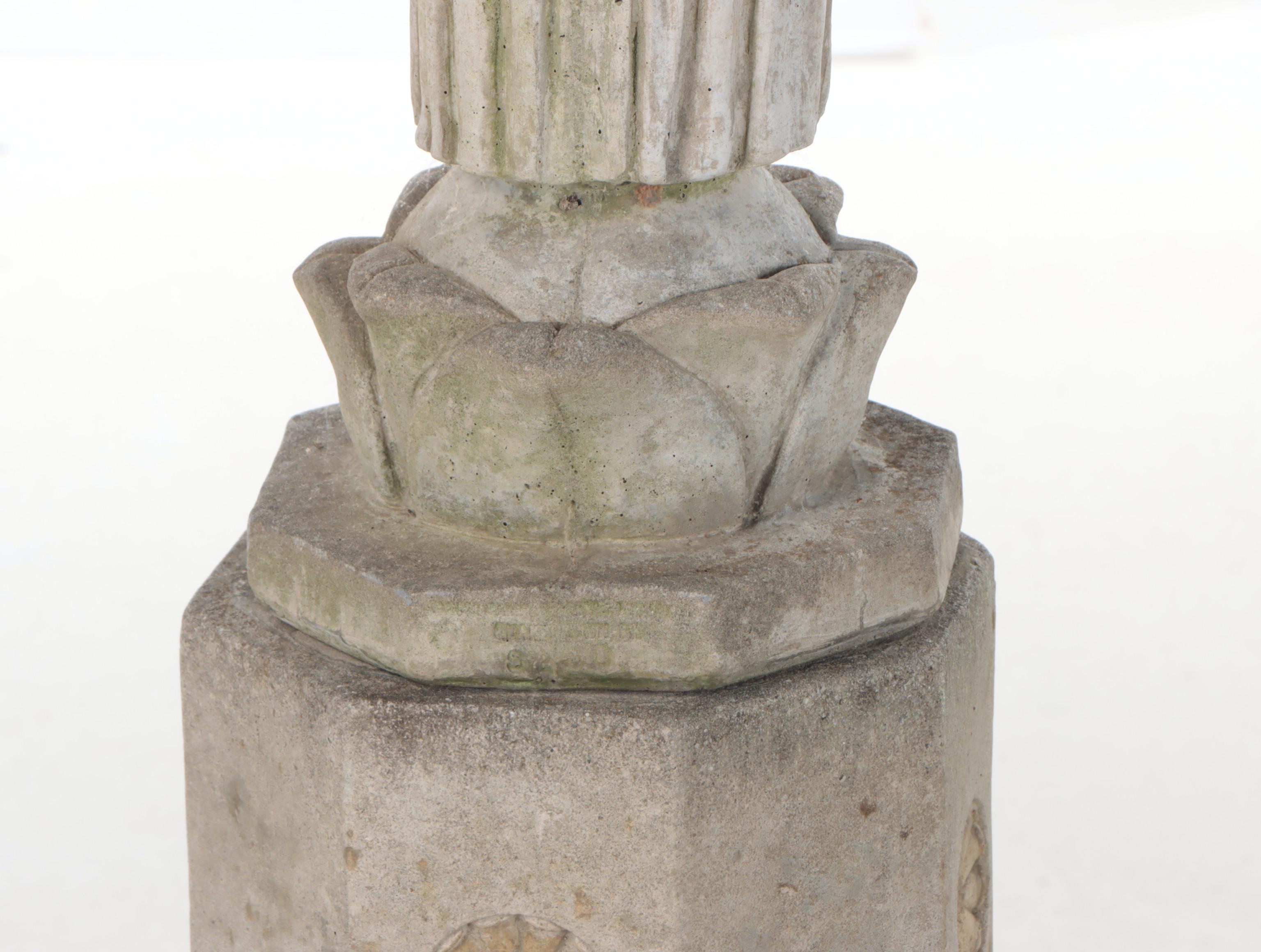 Cast Concrete Garden Statue of Figure Holding Flower on Plinth