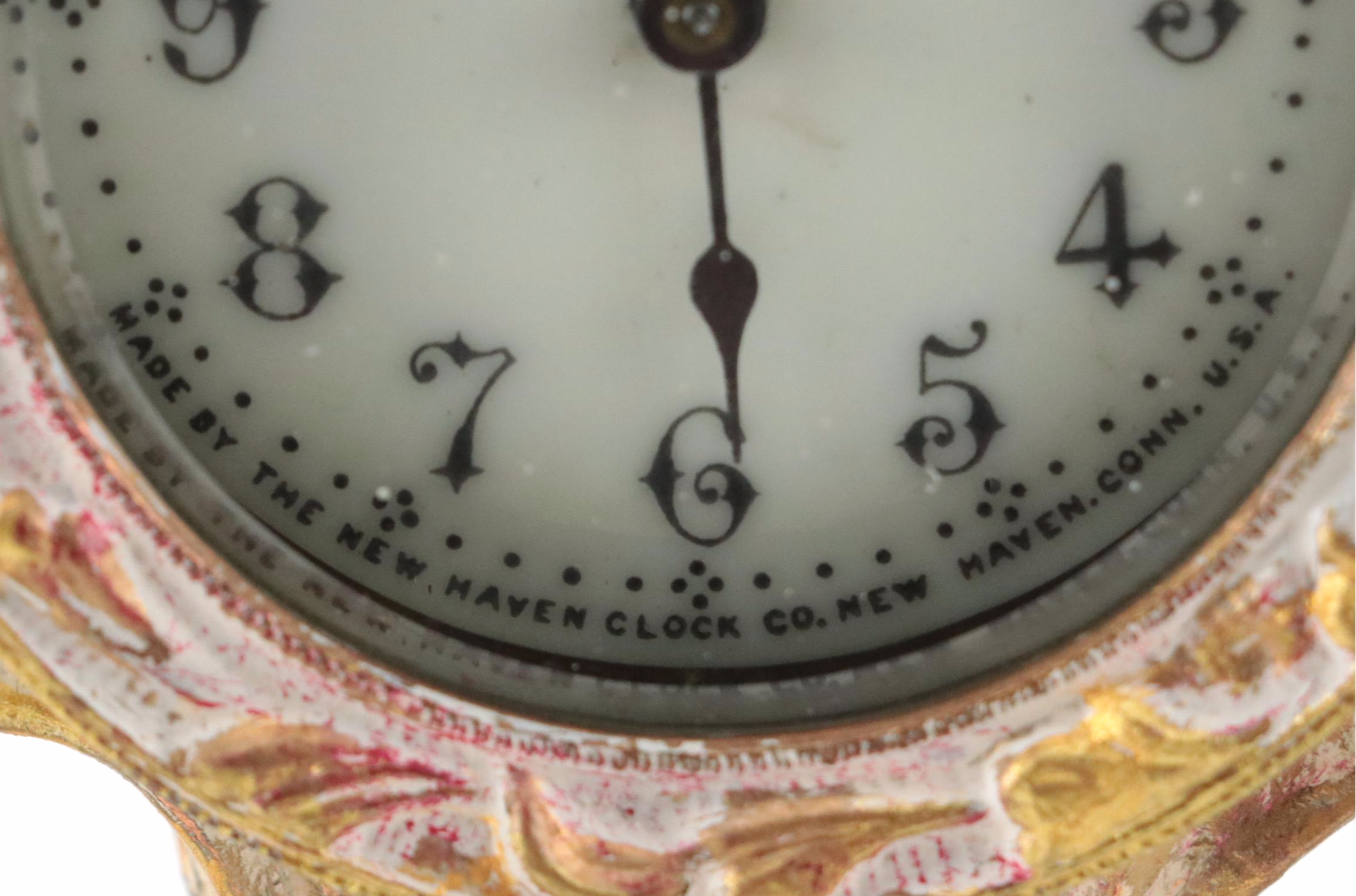 New Haven Clock Co. Painted Brass Mantel Clock with Putti Figures