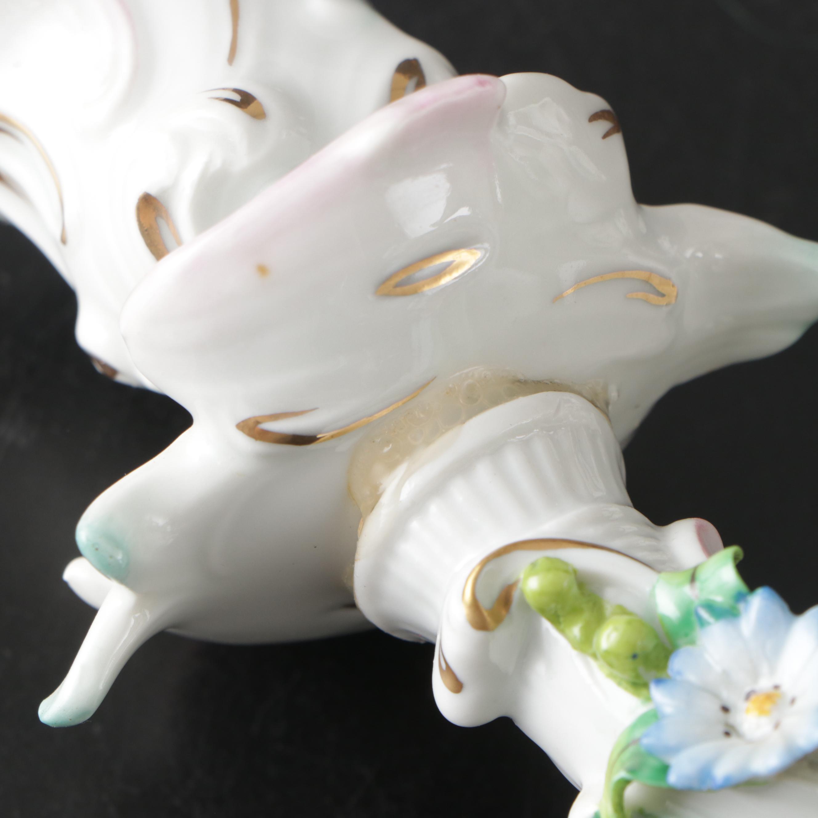 Sitzendorf Dresden Porcelain Cherub Double-Arm Candlesticks