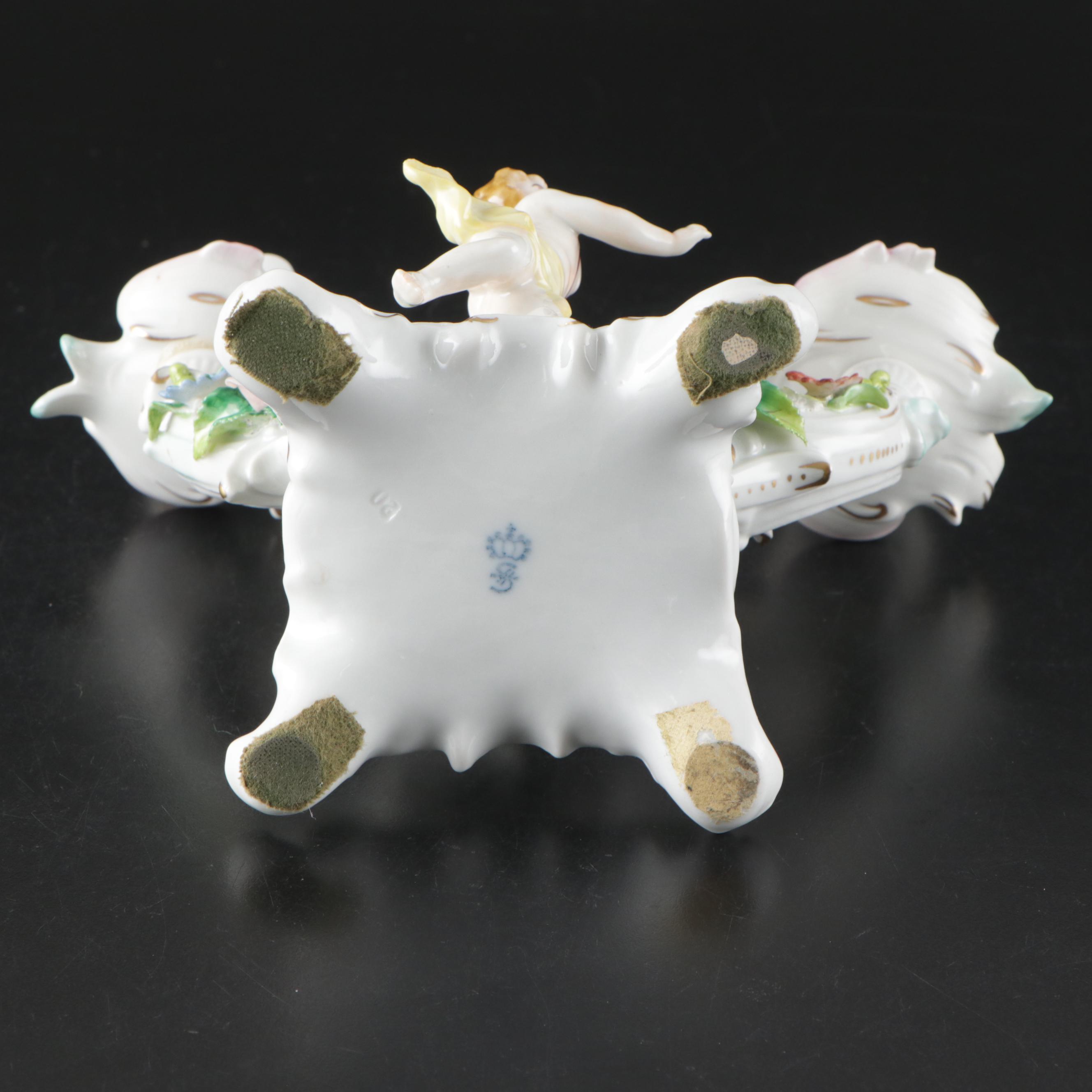 Sitzendorf Dresden Porcelain Cherub Double-Arm Candlesticks