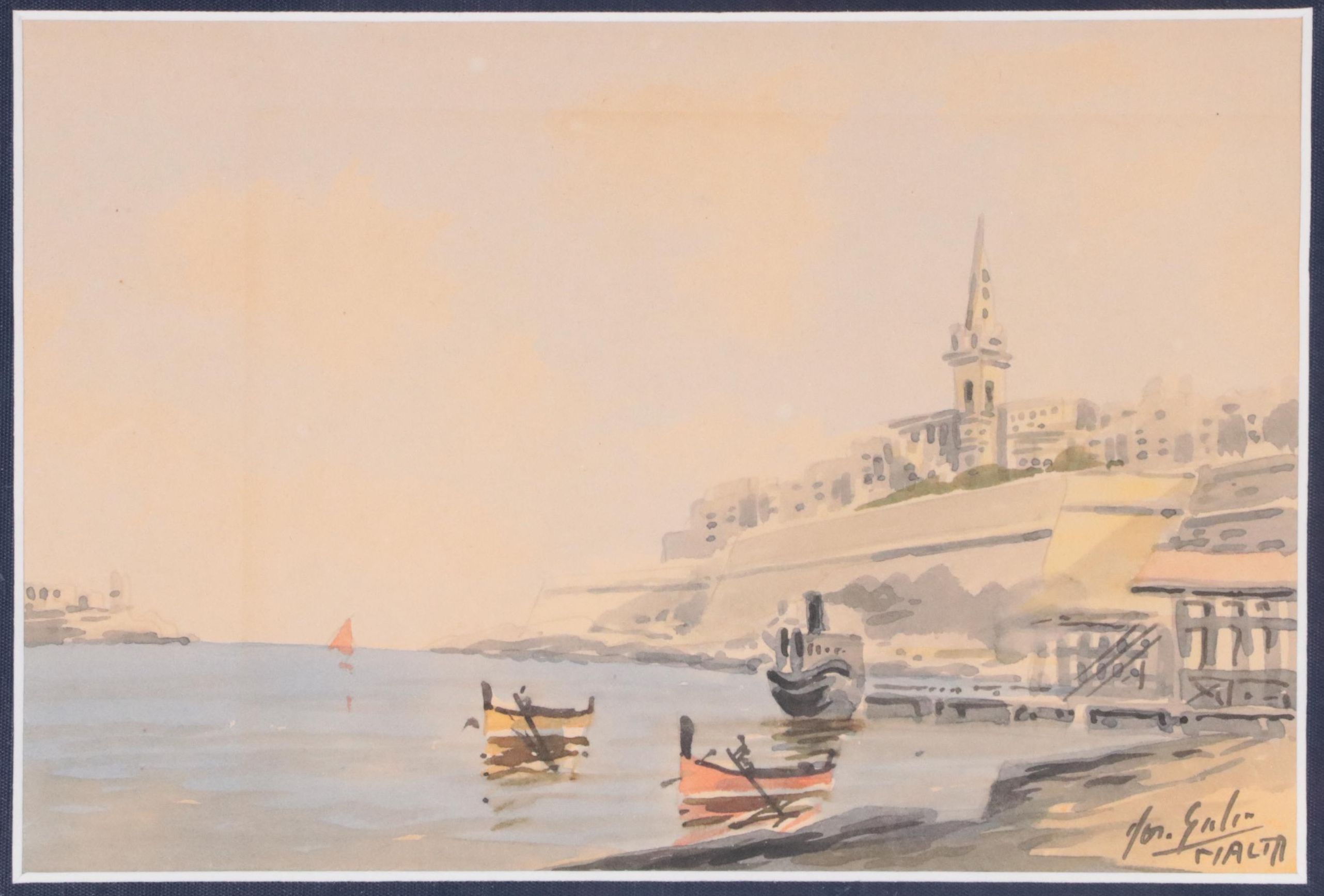 Joseph Galea Malta Cityscape Watercolor Painting, 20th Century