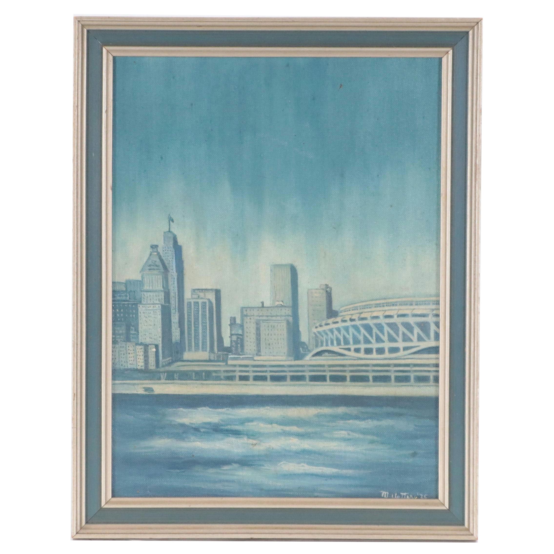 Oil Painting of Cincinnati Skyline, 1975