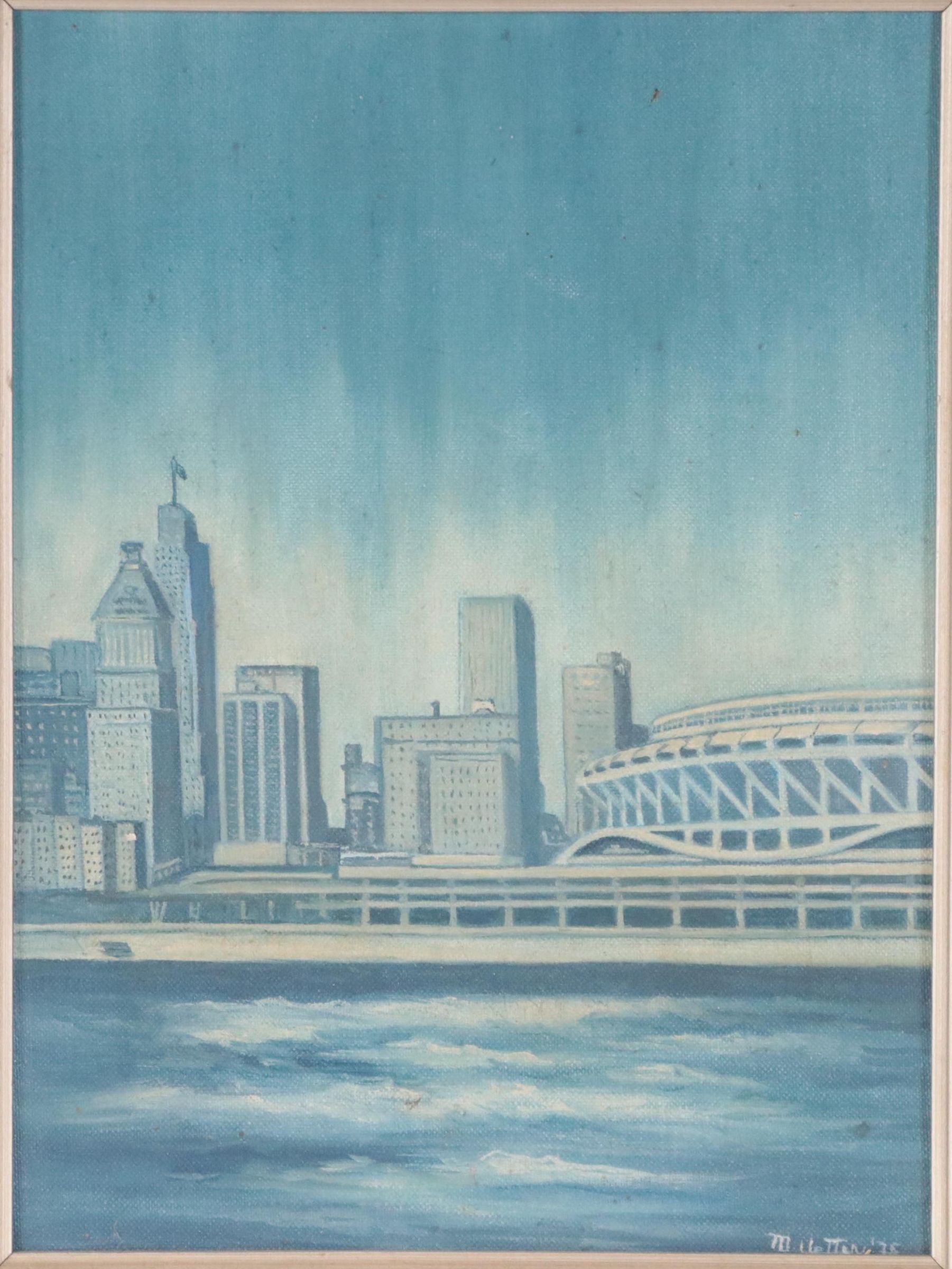 Oil Painting of Cincinnati Skyline, 1975