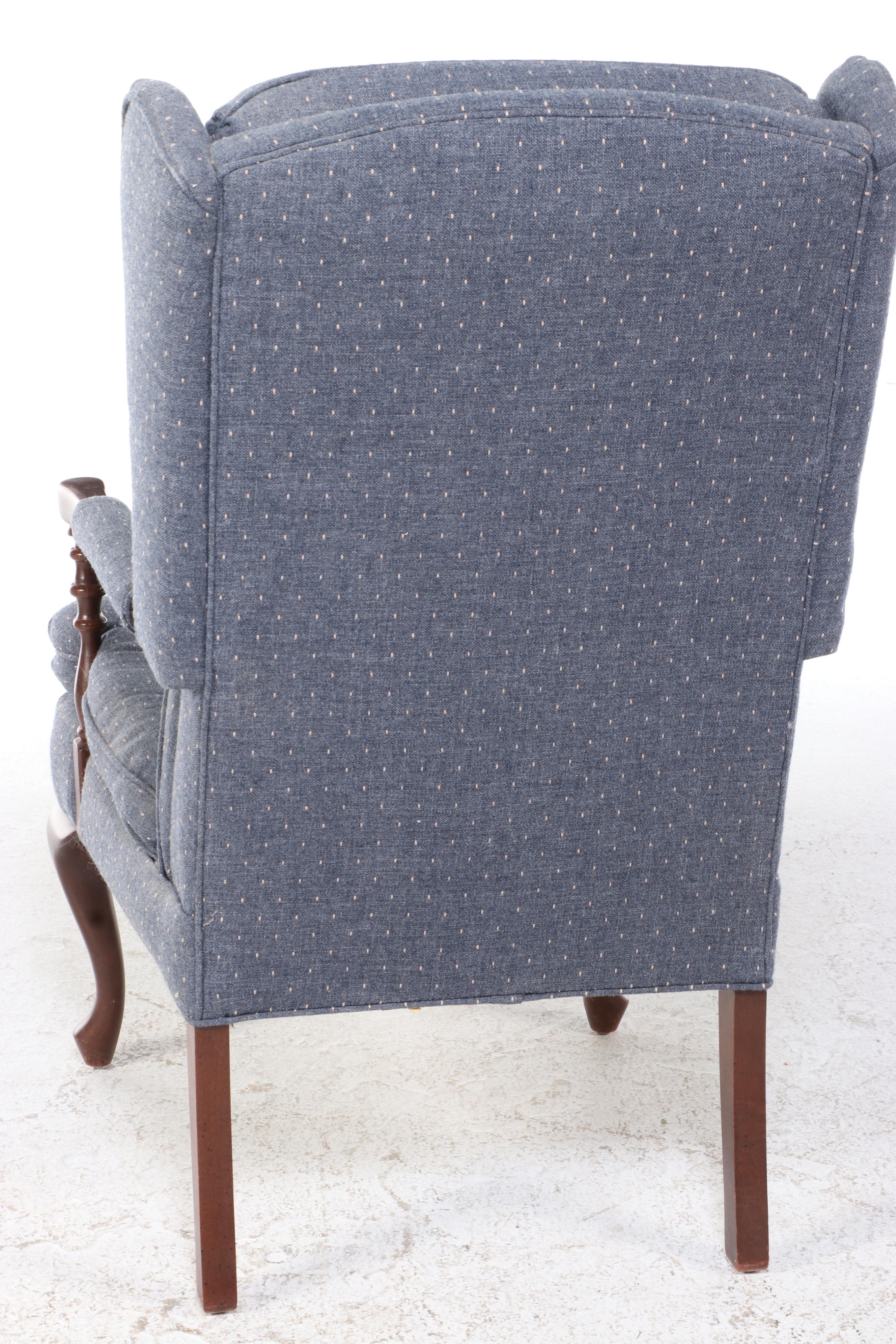 Colonial Revival Style Mahogany Finish Wingback Chair, Mid to Late 20th Century