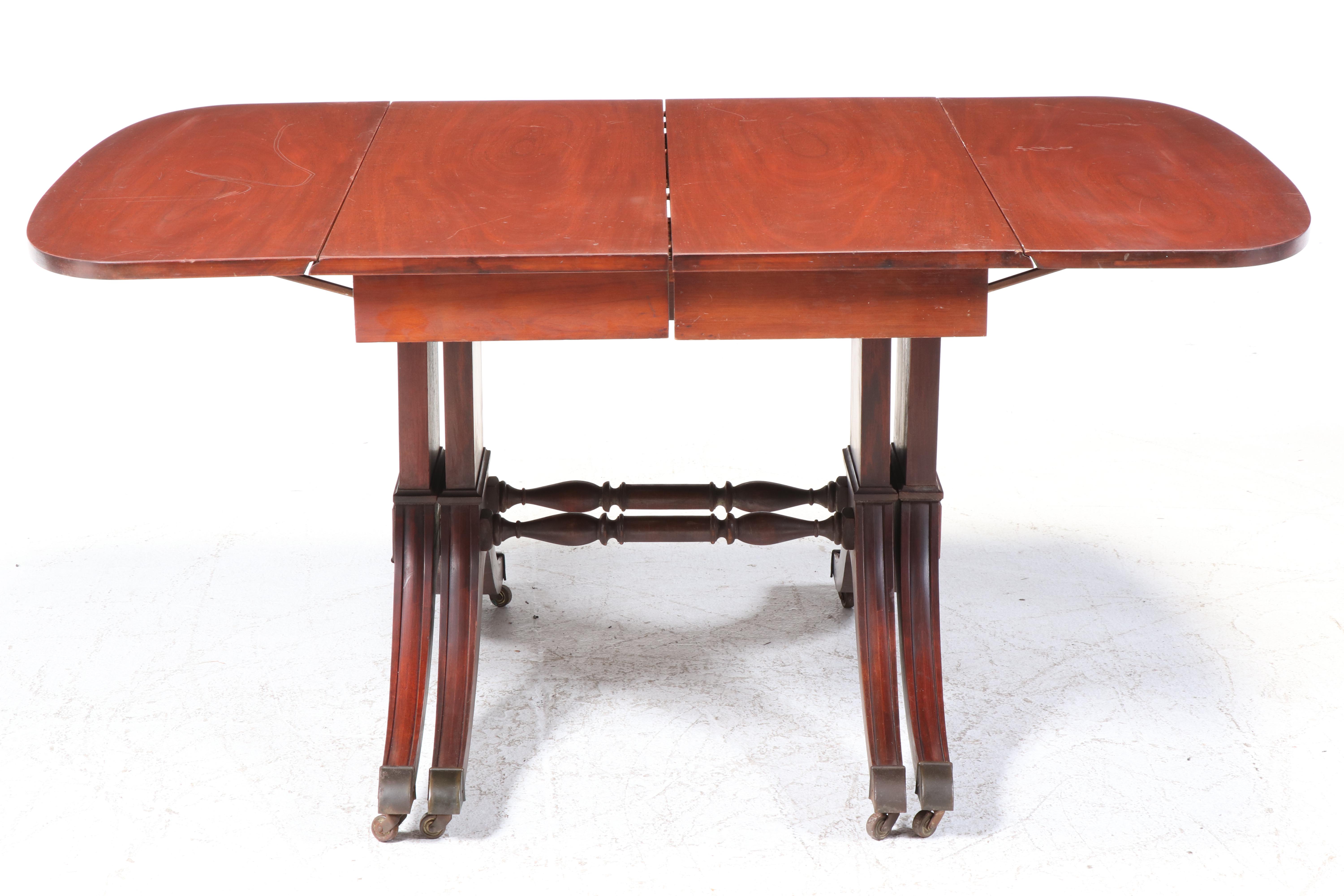 Regency Style Mahogany Drop-Leaf Extension Dining Table, Mid-20th Century