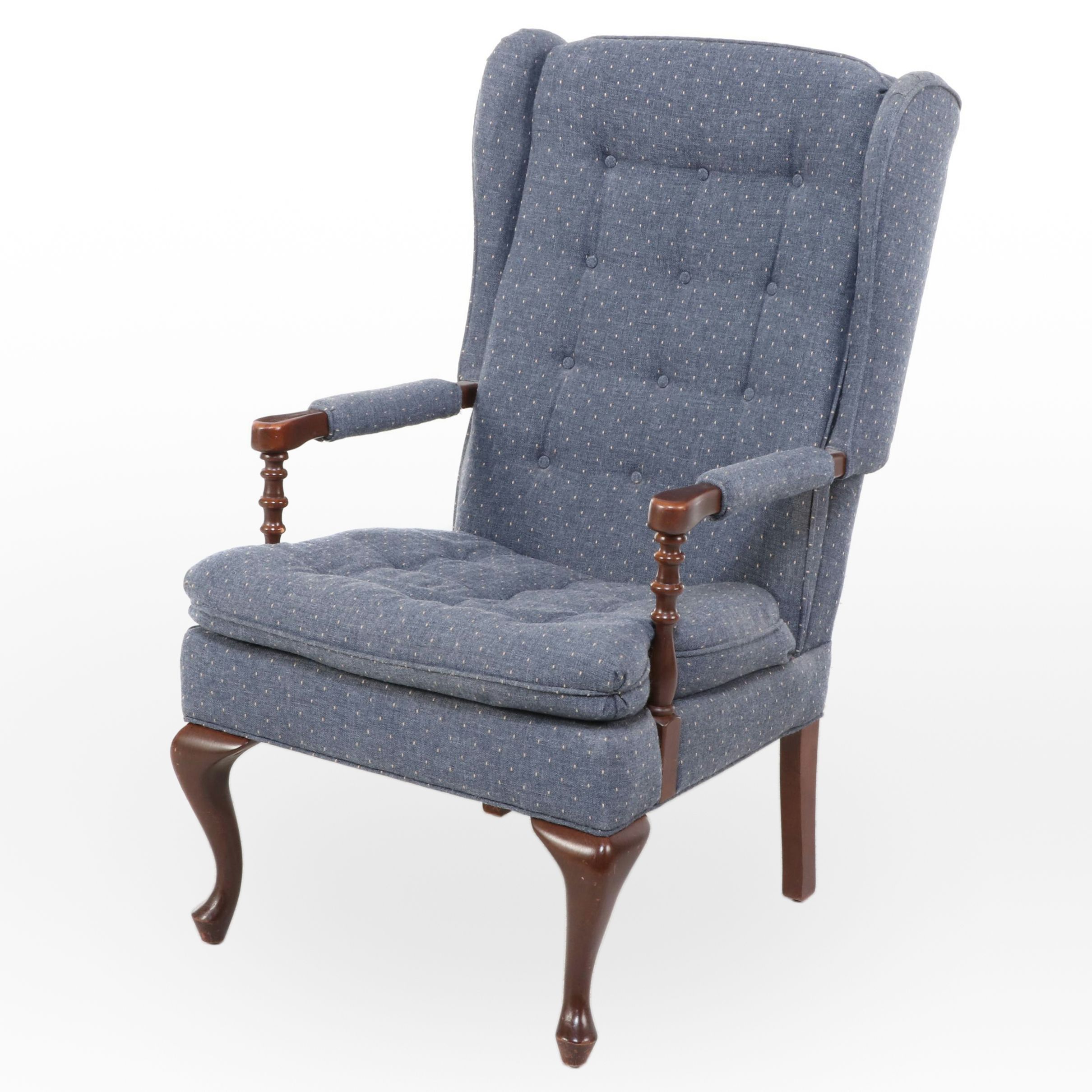 Colonial Revival Style Mahogany Finish Wingback Chair, Mid to Late 20th Century