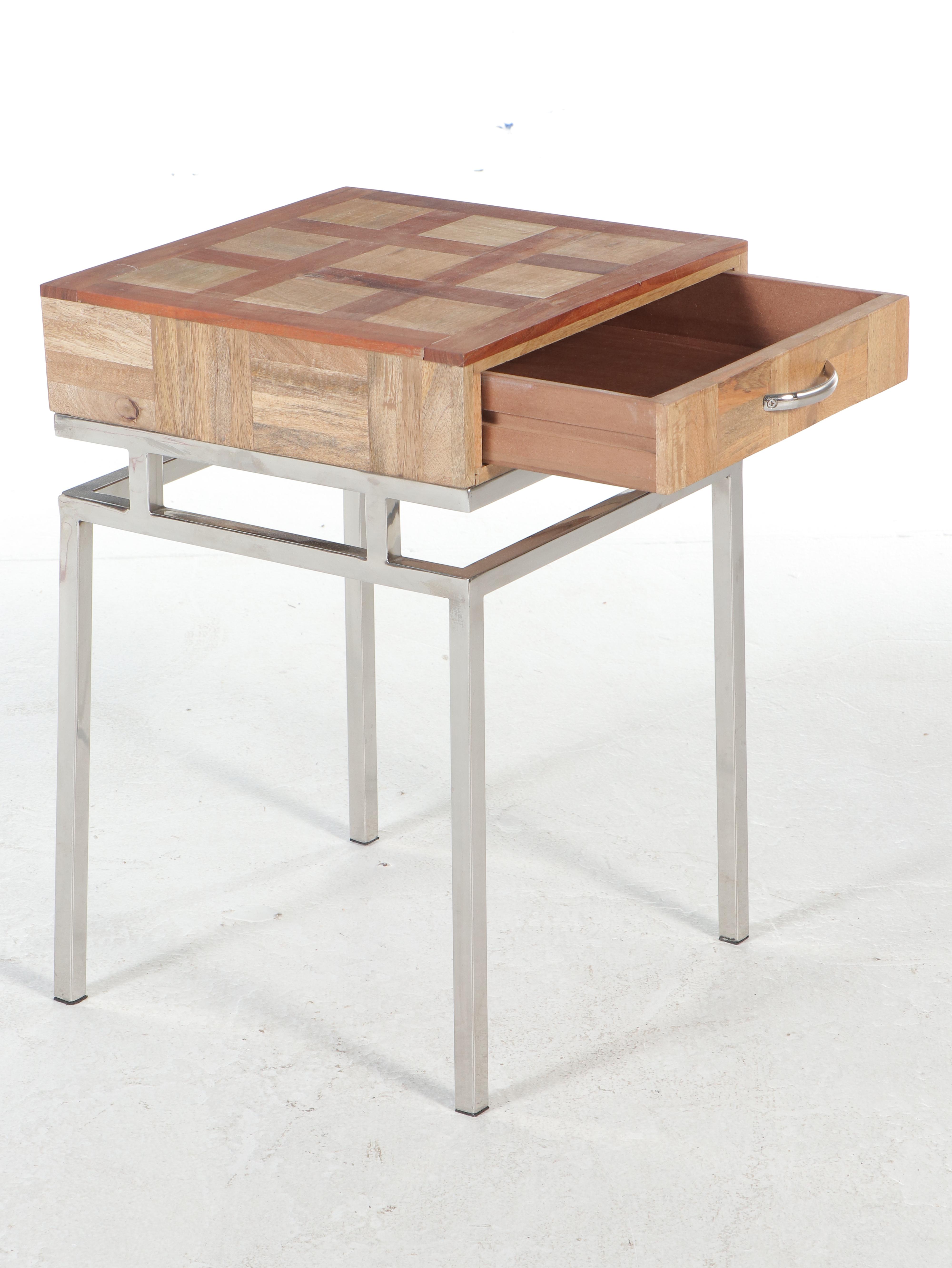 Pair of Modern Teak and Chromed Metal End Tables