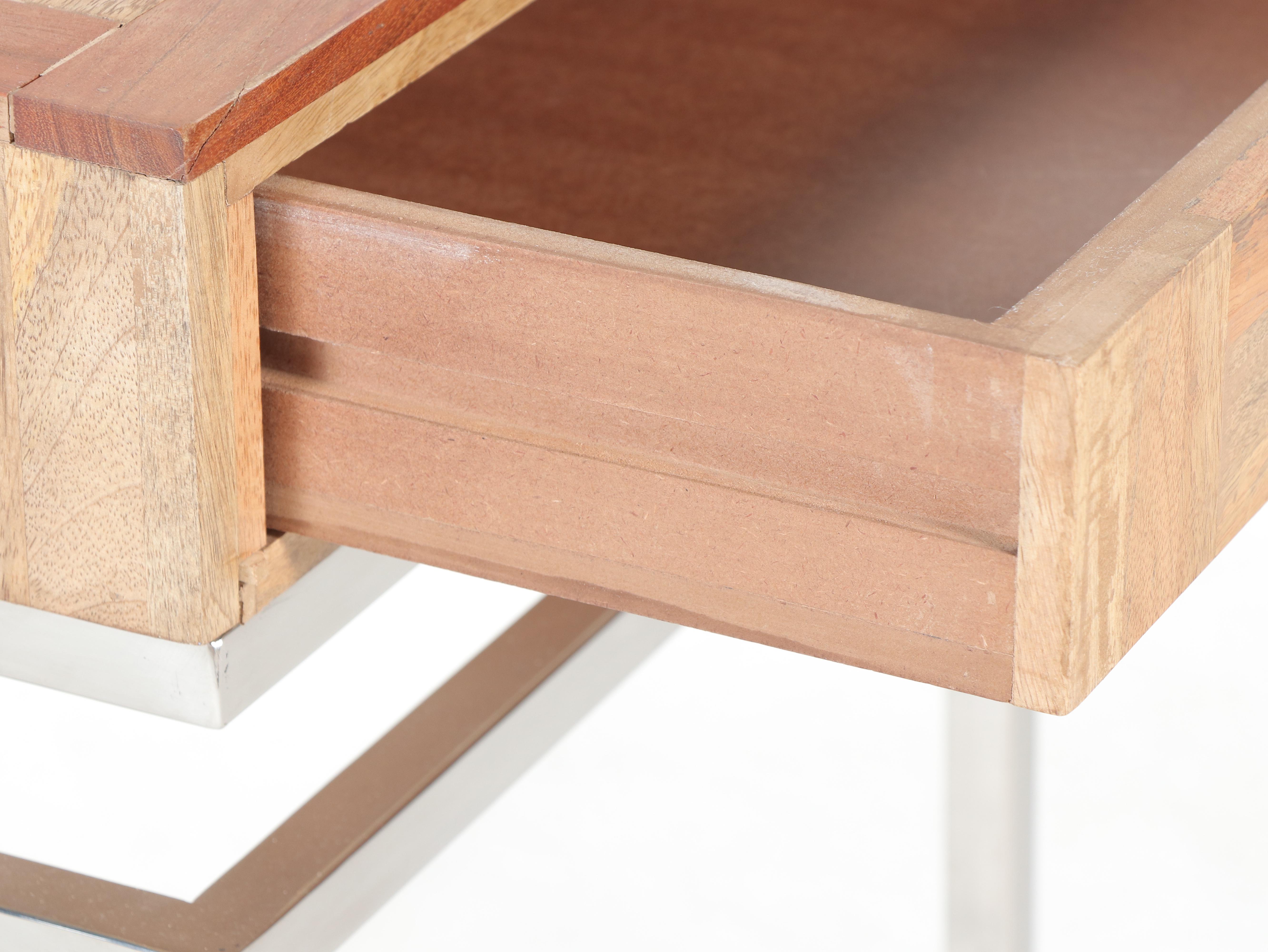 Pair of Modern Teak and Chromed Metal End Tables