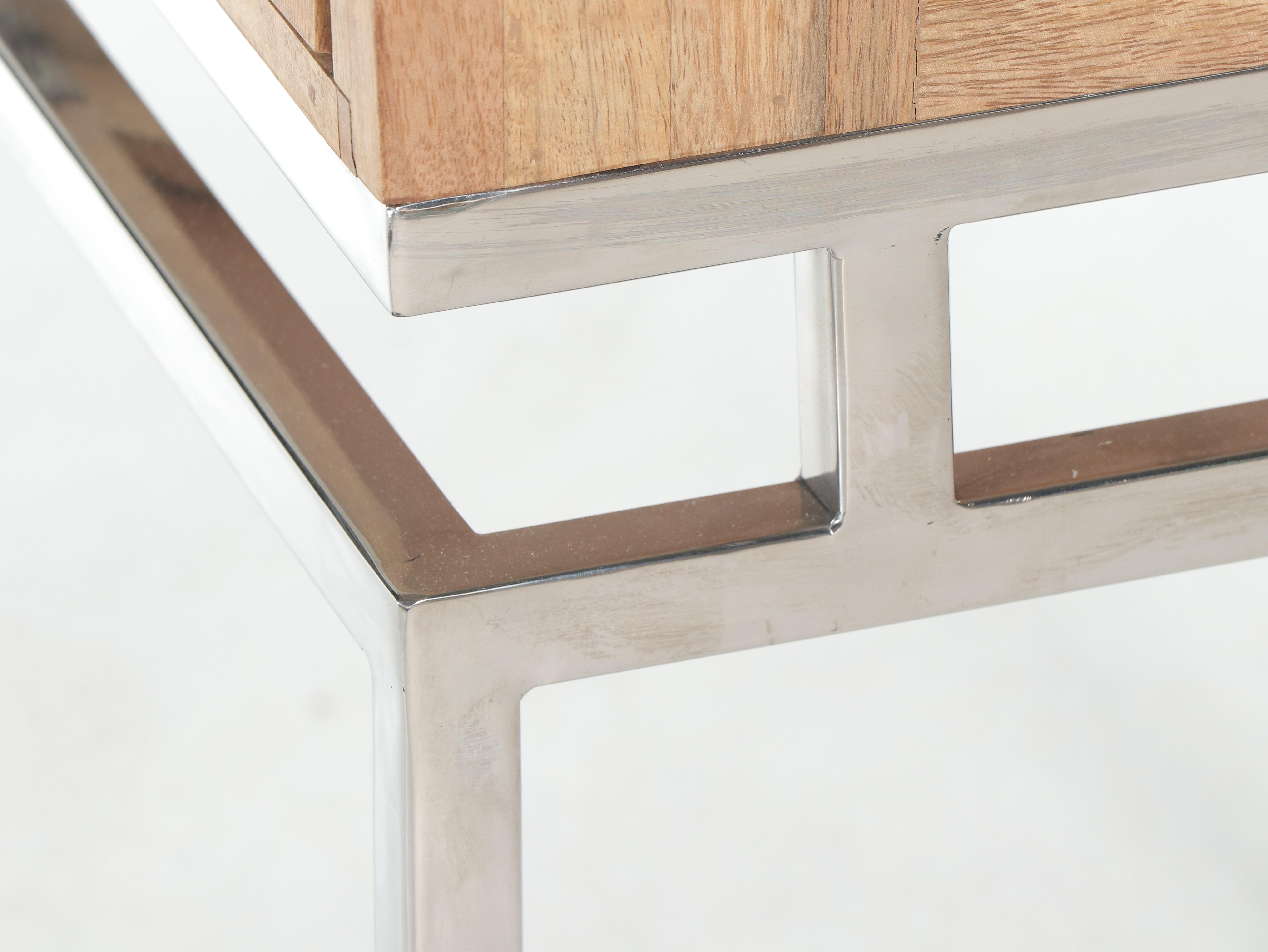 Pair of Modern Teak and Chromed Metal End Tables