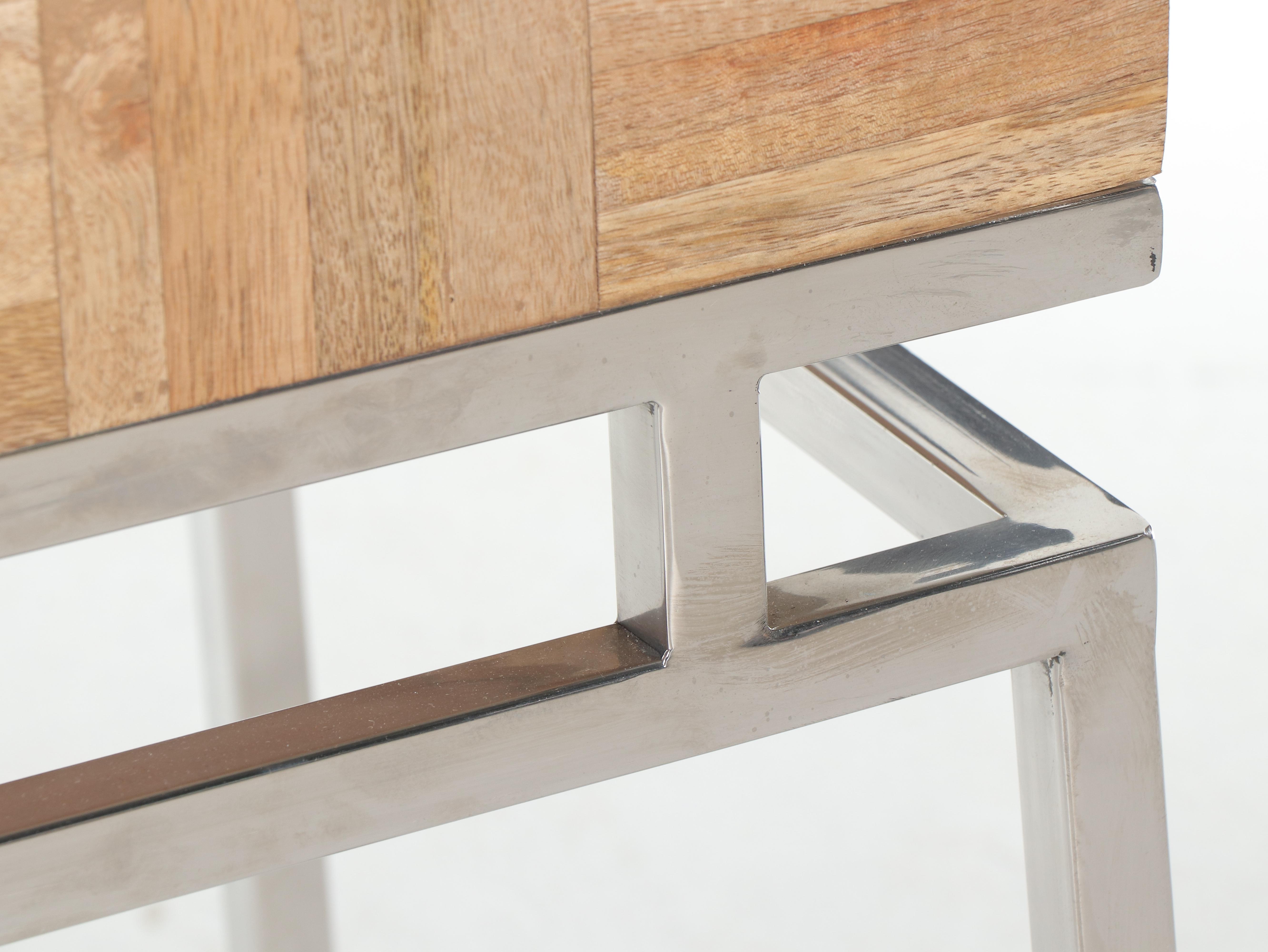 Pair of Modern Teak and Chromed Metal End Tables