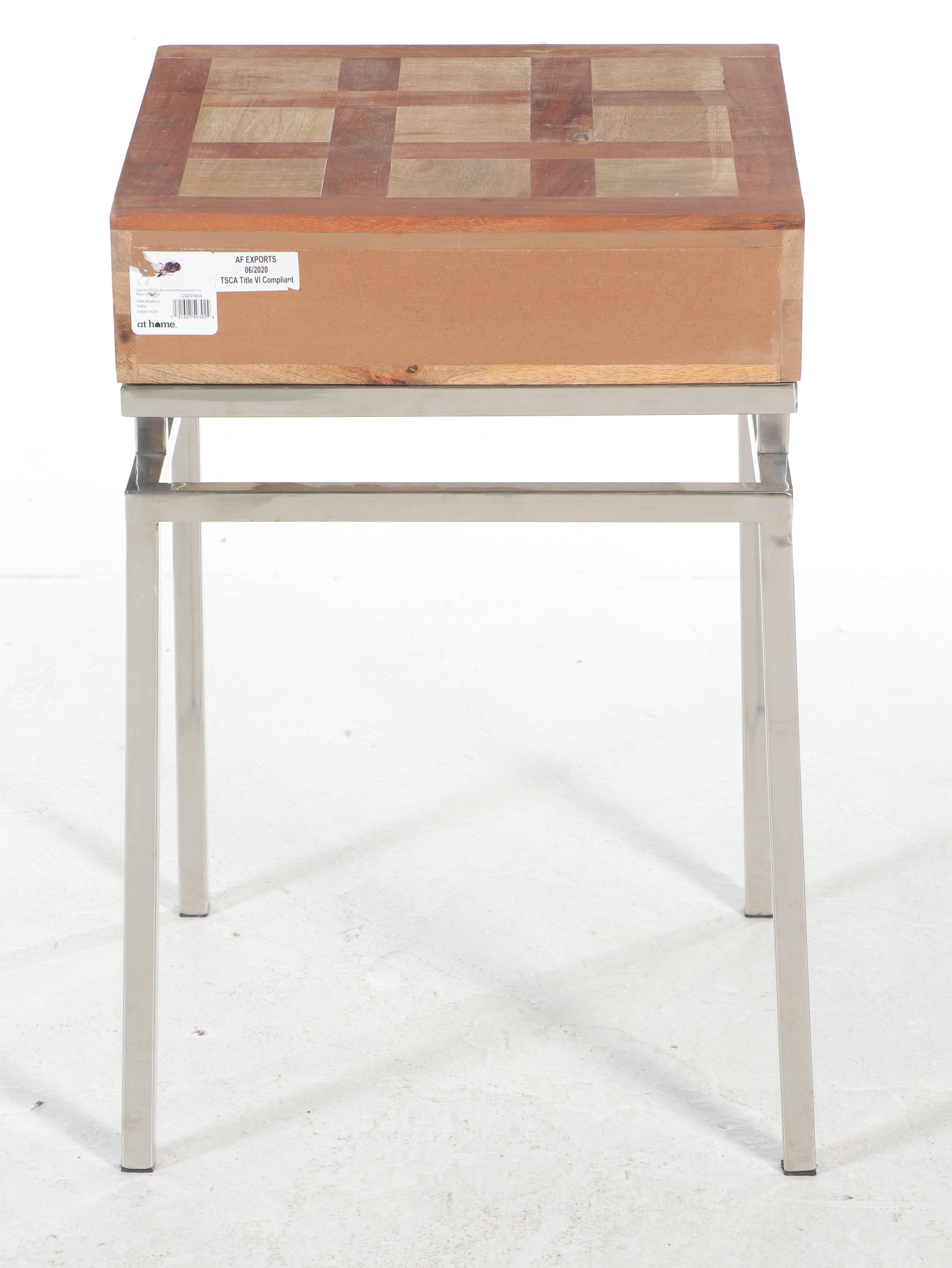 Pair of Modern Teak and Chromed Metal End Tables