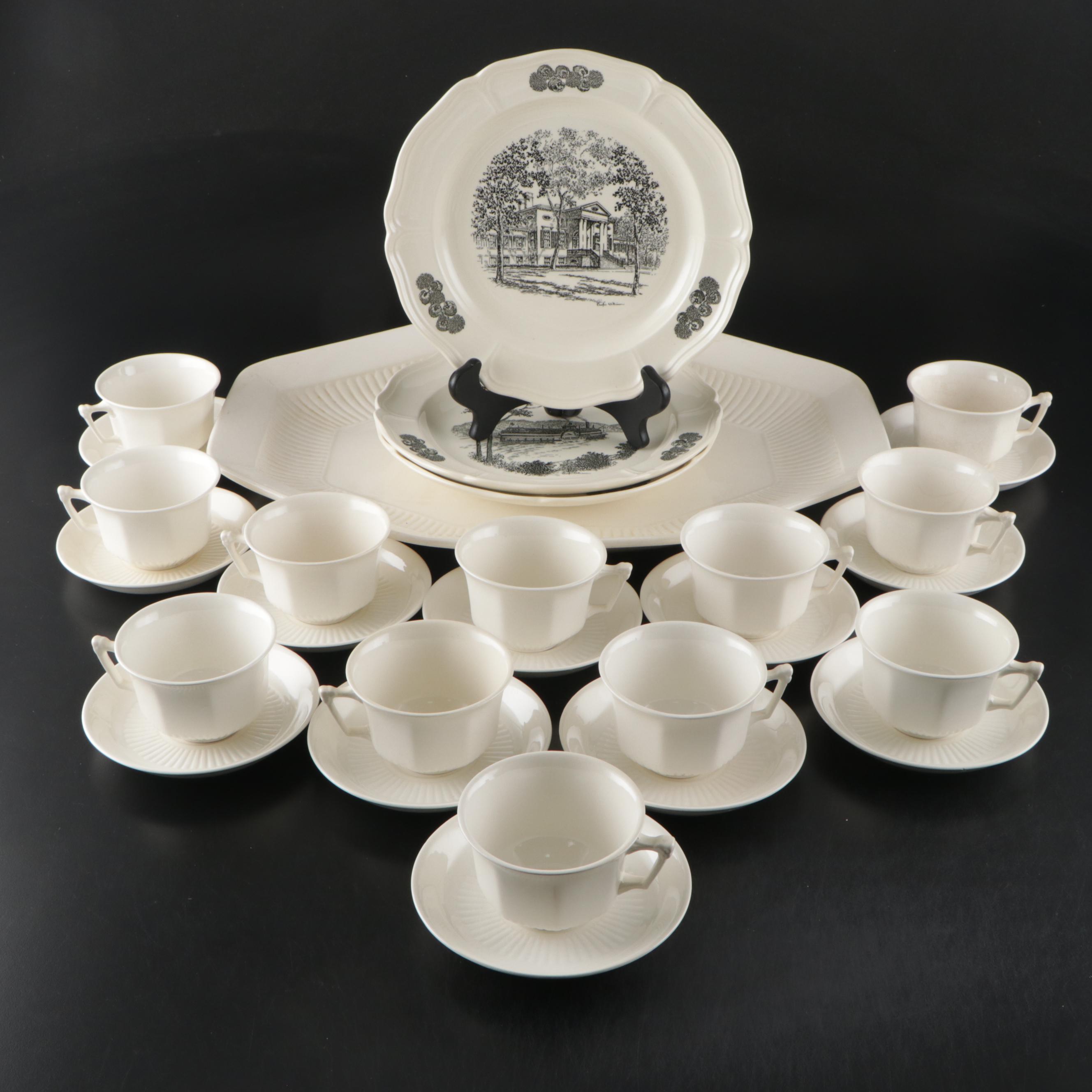 Wm. Adams & Sons White Ironstone Tableware with Wedgwood Decorative Plates