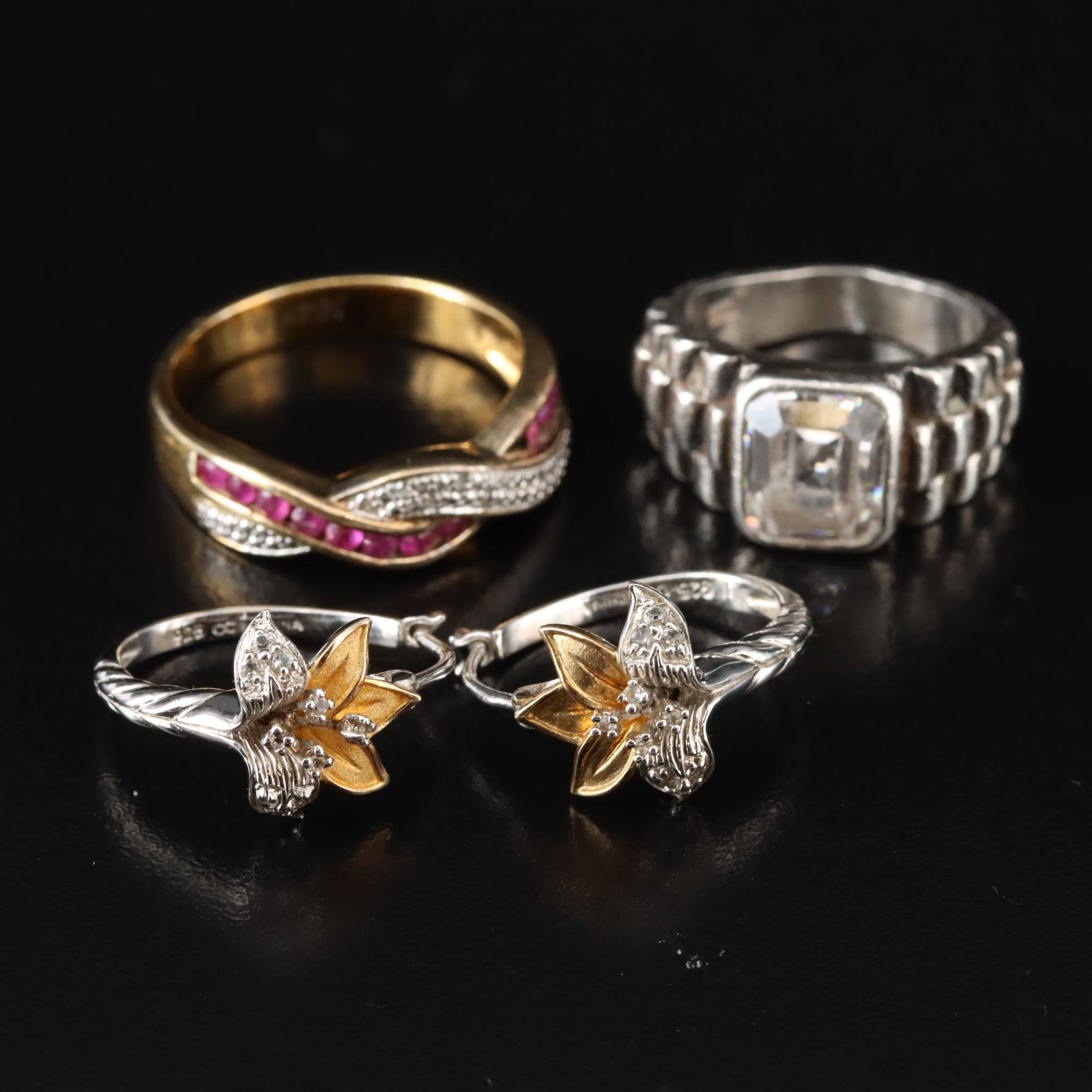 Sterling Rings and Earrings Including CZ, Ruby and Diamond