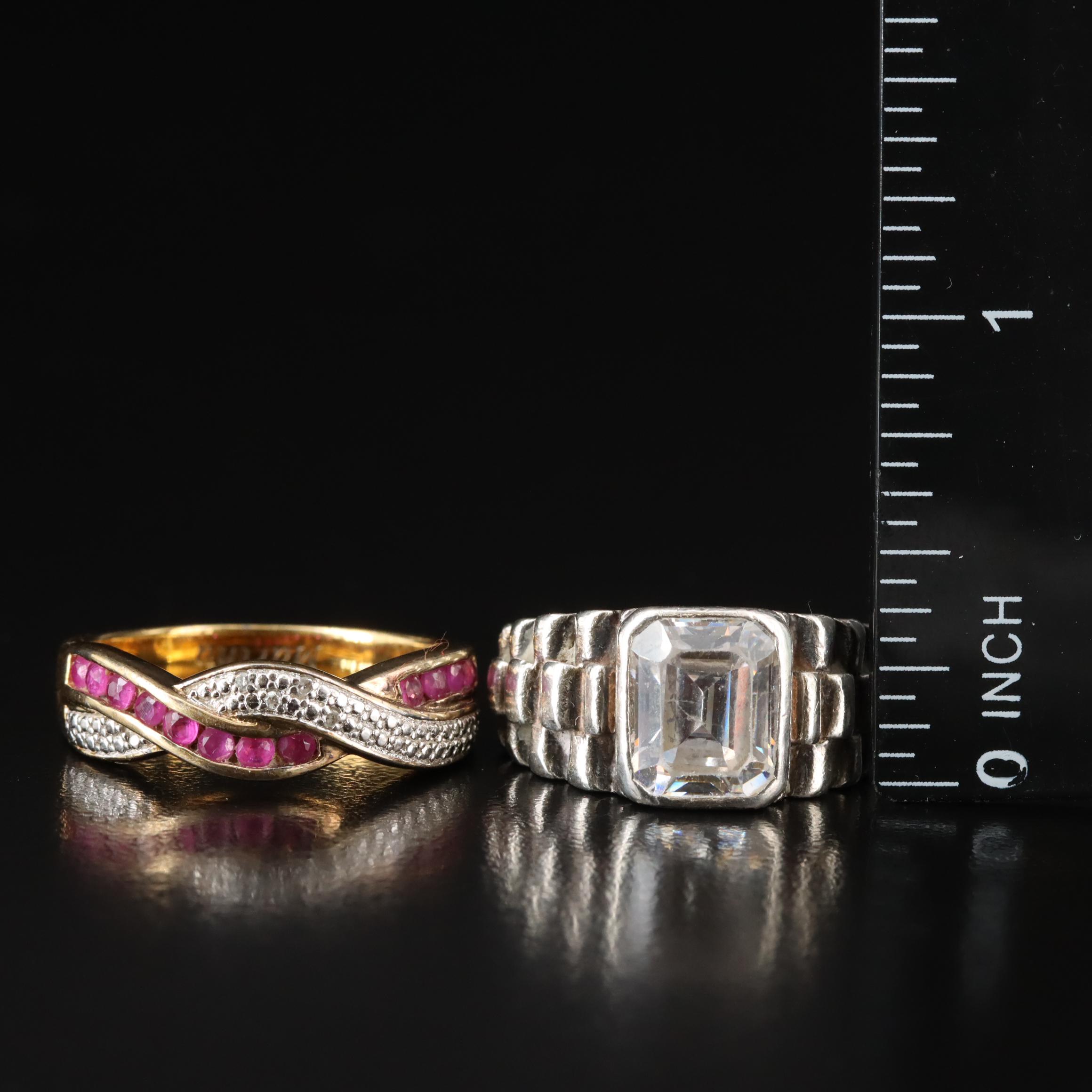 Sterling Rings and Earrings Including CZ, Ruby and Diamond