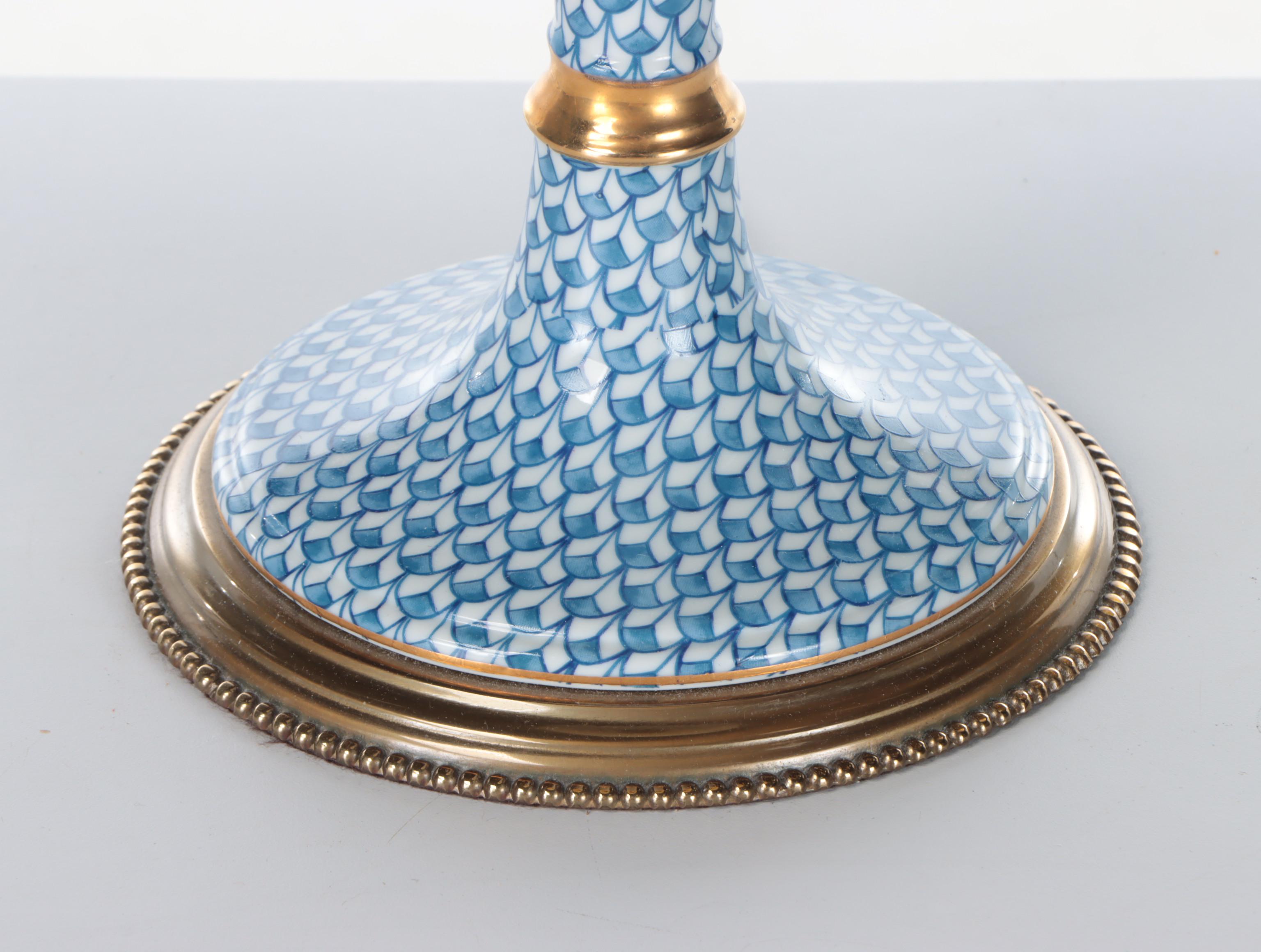 Frederick Cooper Blue Fish Scale Porcelain Candlestick Table Lamp, Late 20th C