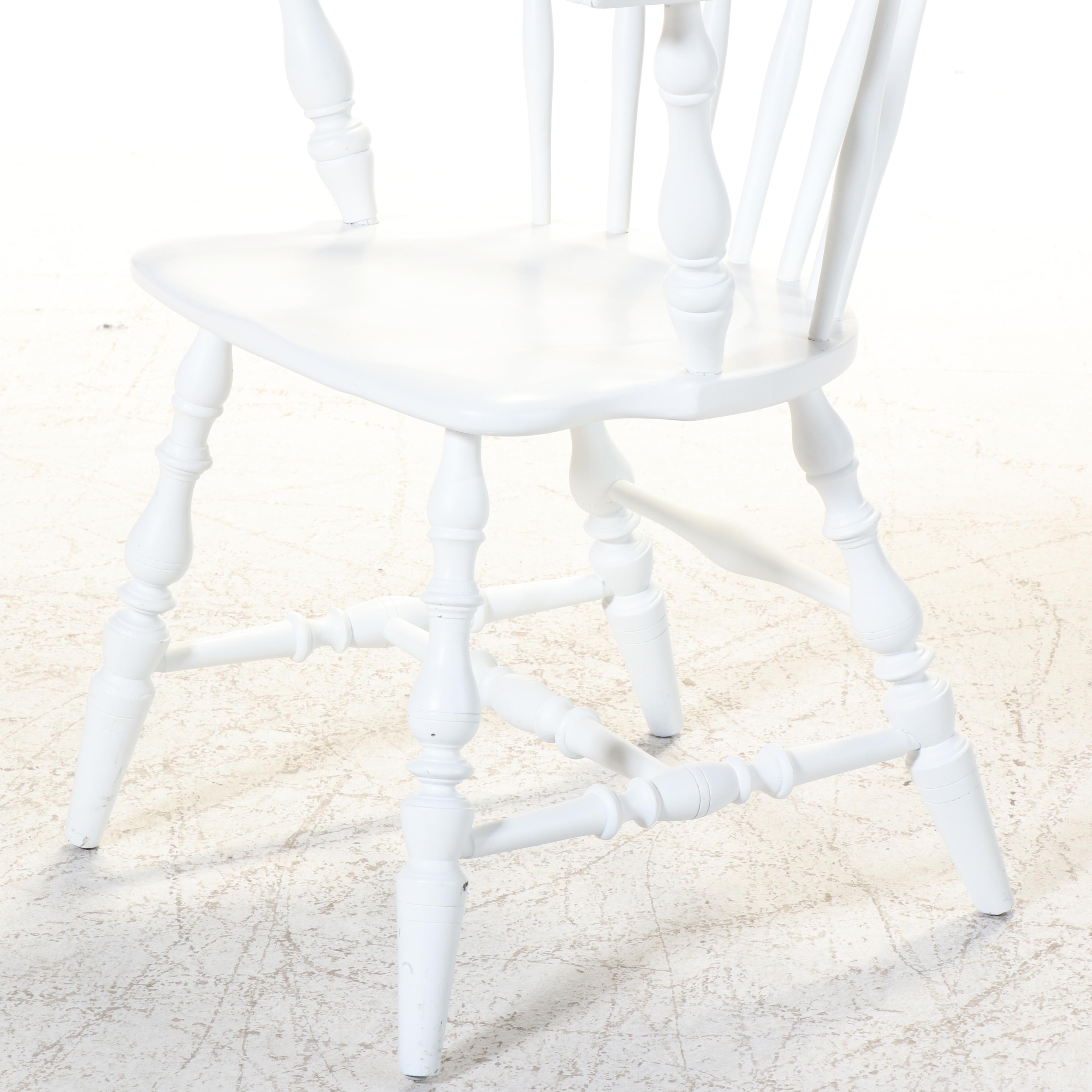 American Colonial Style White-Painted Knuckle-Arm Sack-Back Windsor Armchair