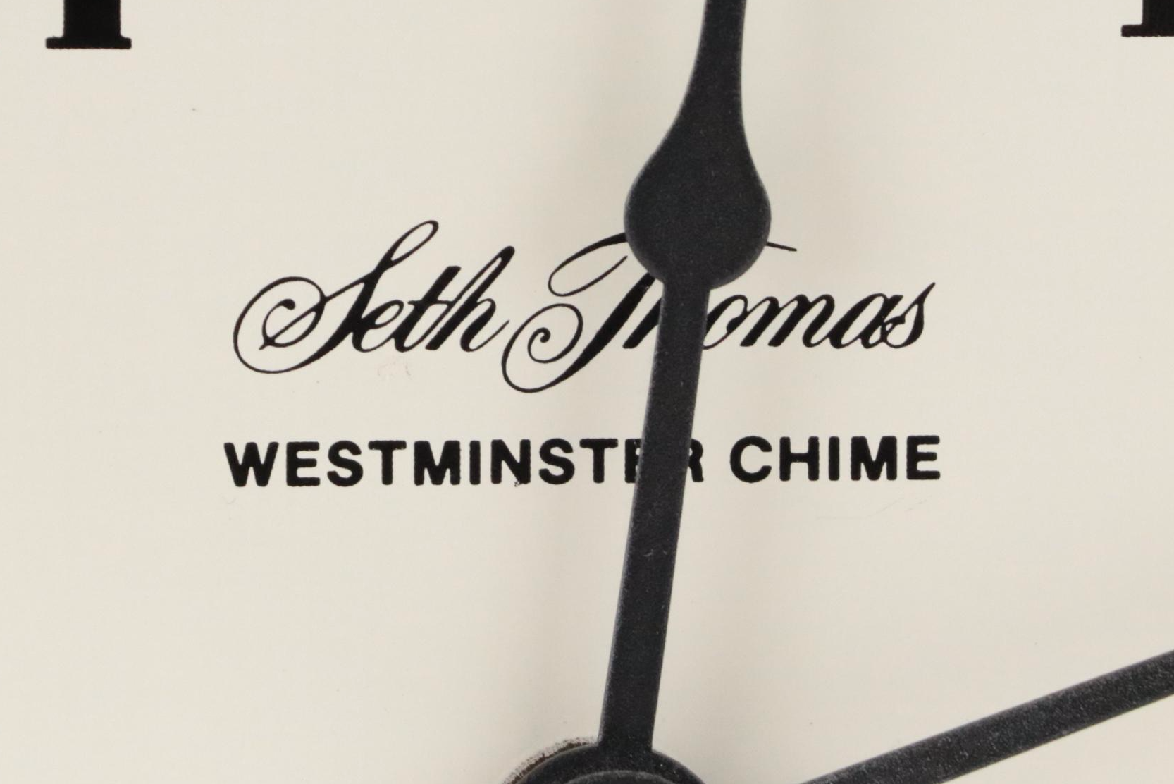 Seth Thomas "Monticello" Marquetry Westminster Chime Mantel Clock, Late 20th C.